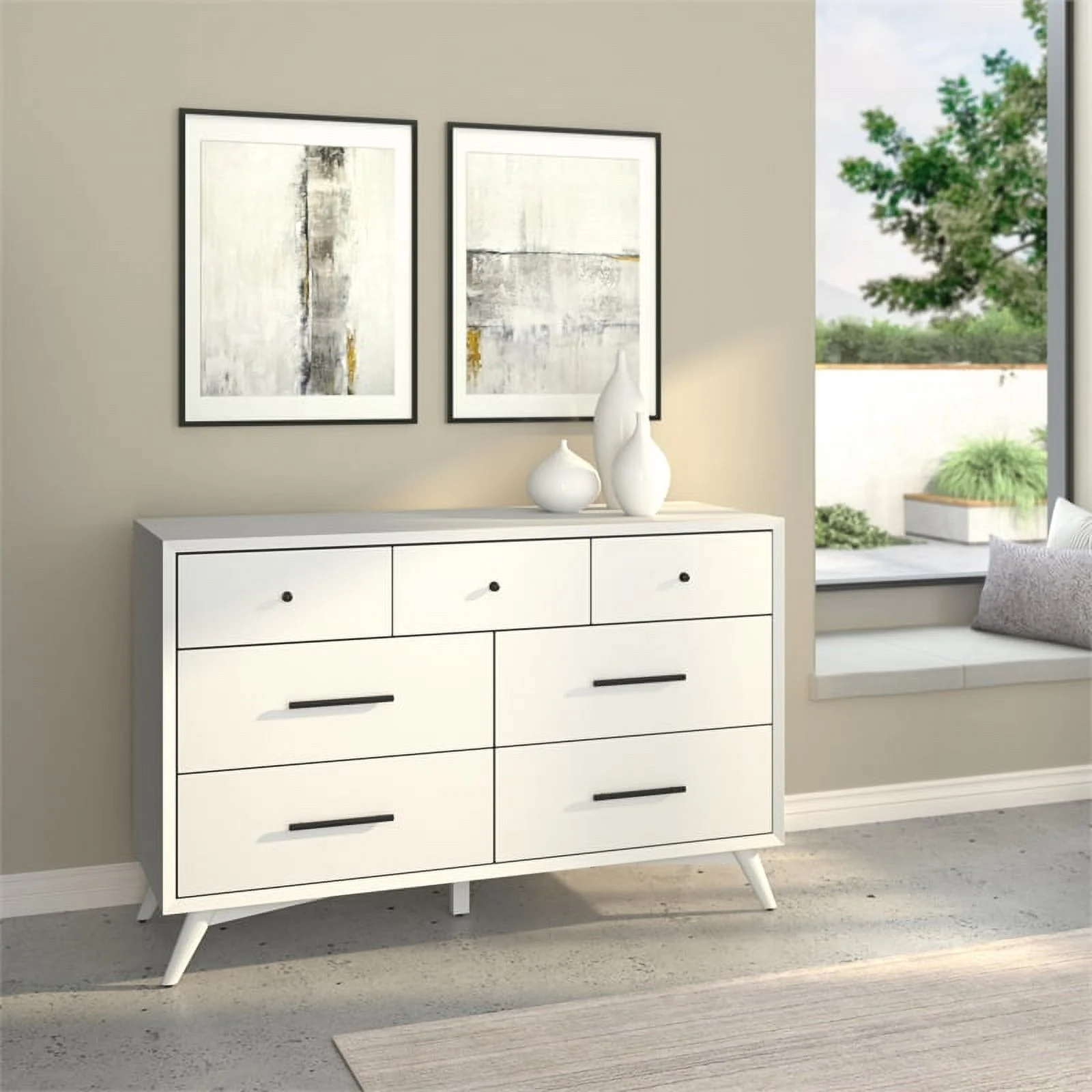 Home Square 2 Piece Furniture Set with 7-Drawer Dresser & Small Chest in White