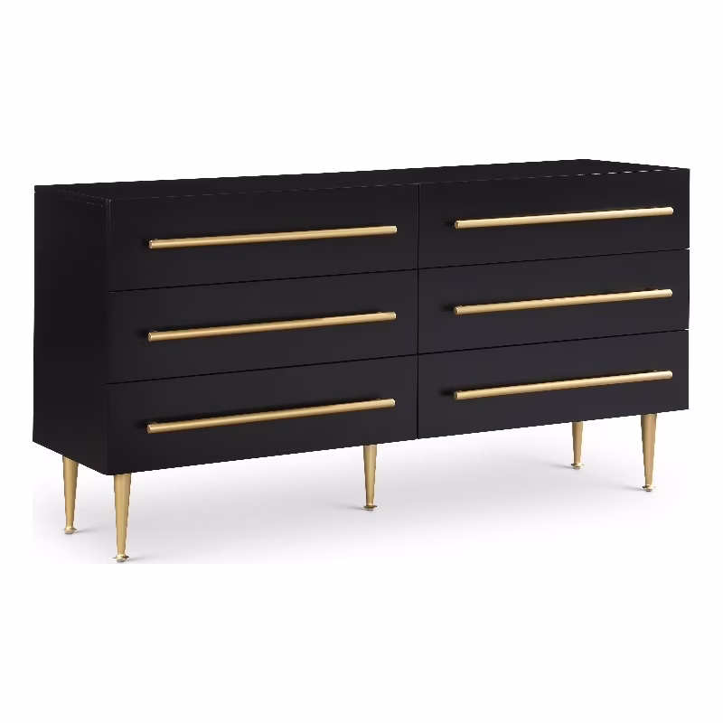 Meridian Furniture Marisol Black Dresser with Gold Metal Legs and Handle