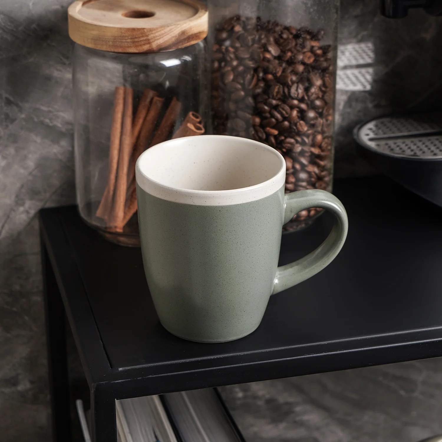 Stone Lain Serenity Rustic Stoneware Dinnerware Mug Replacements, Green and Cream