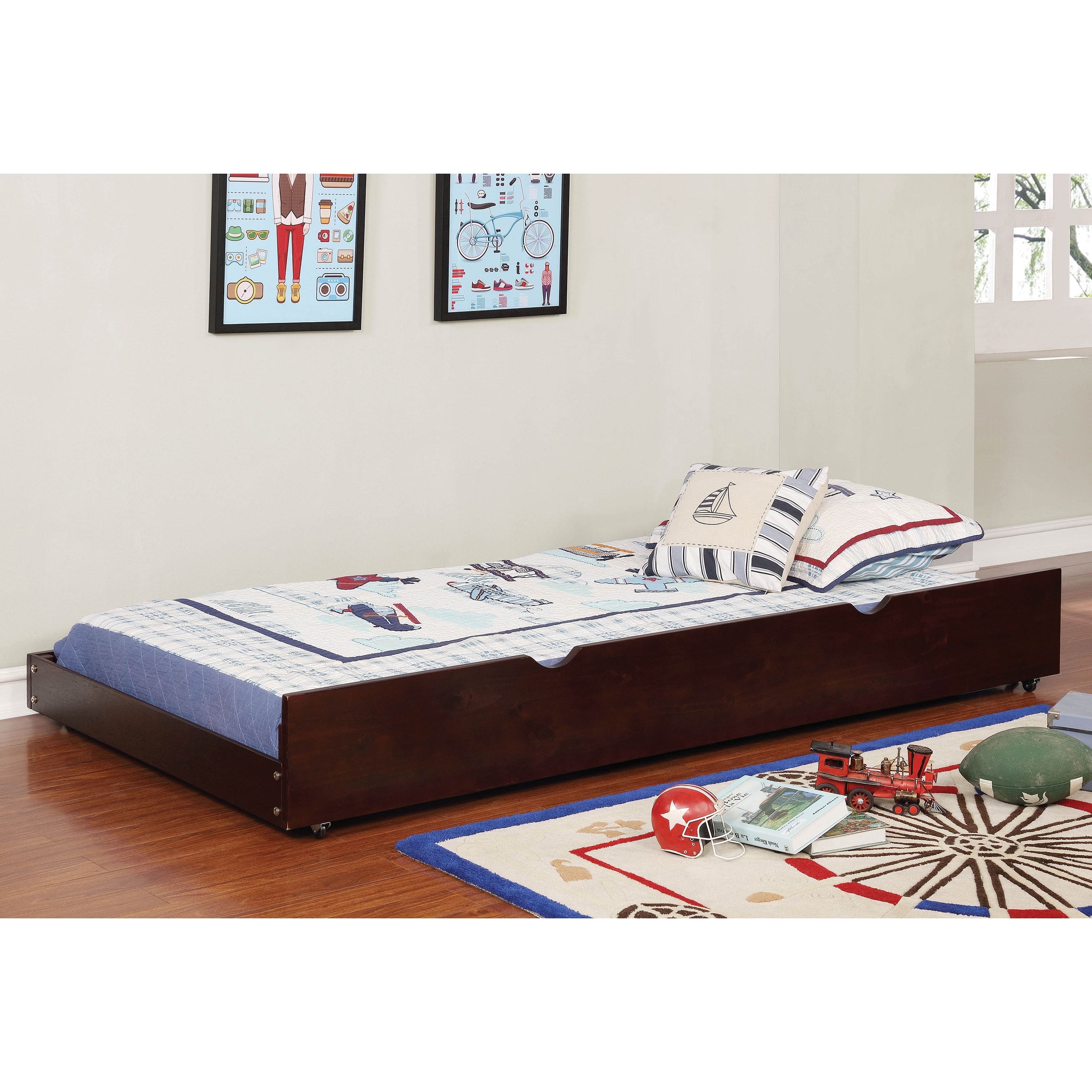 Furniture of America Ava Transitional Dark Walnut Solid Wood Trundle with Wheel by