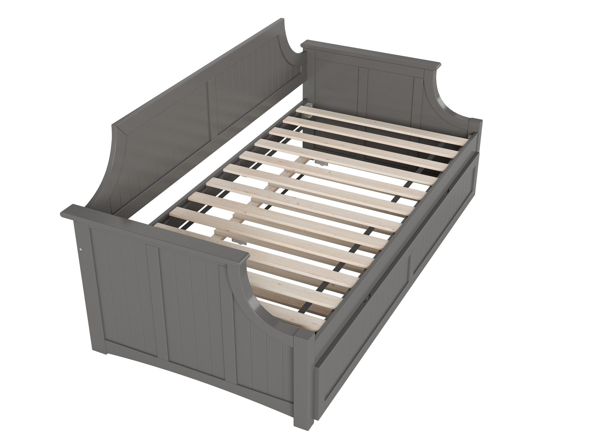 AFI Twin Daybed with Twin Trundle Roll Out Guest Bed in Solid Wood Cambridge Design, Grey