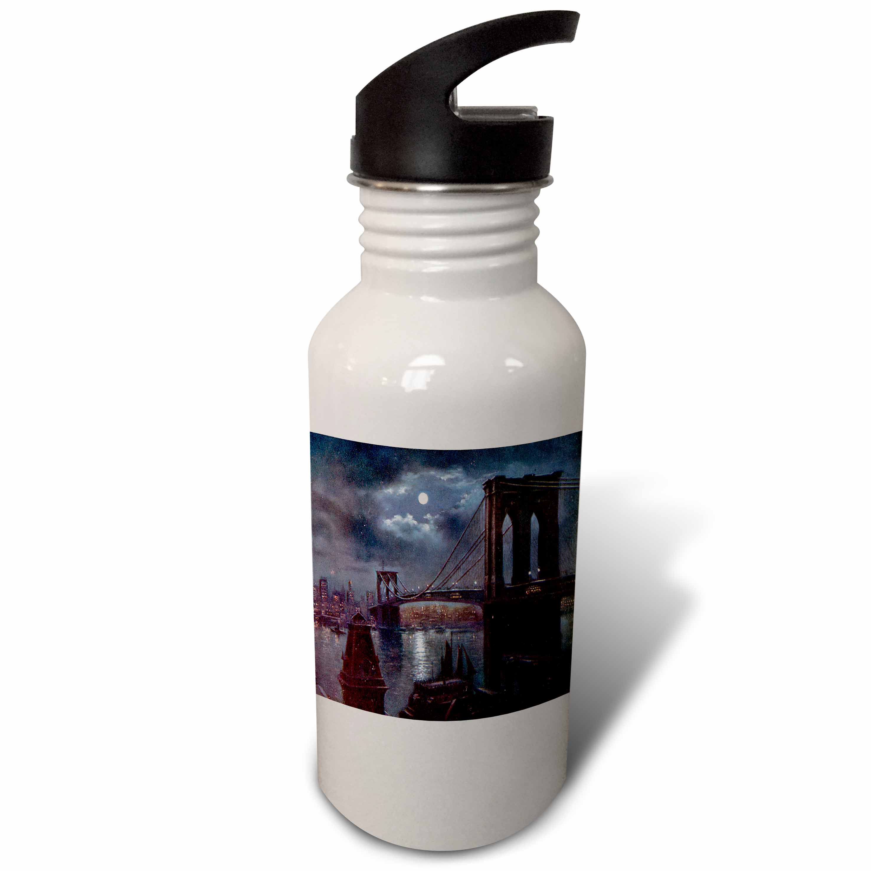 Brooklyn Bridge and the River At Night with a Full Moon  21 oz Sports Water Bottle wb-170443-1