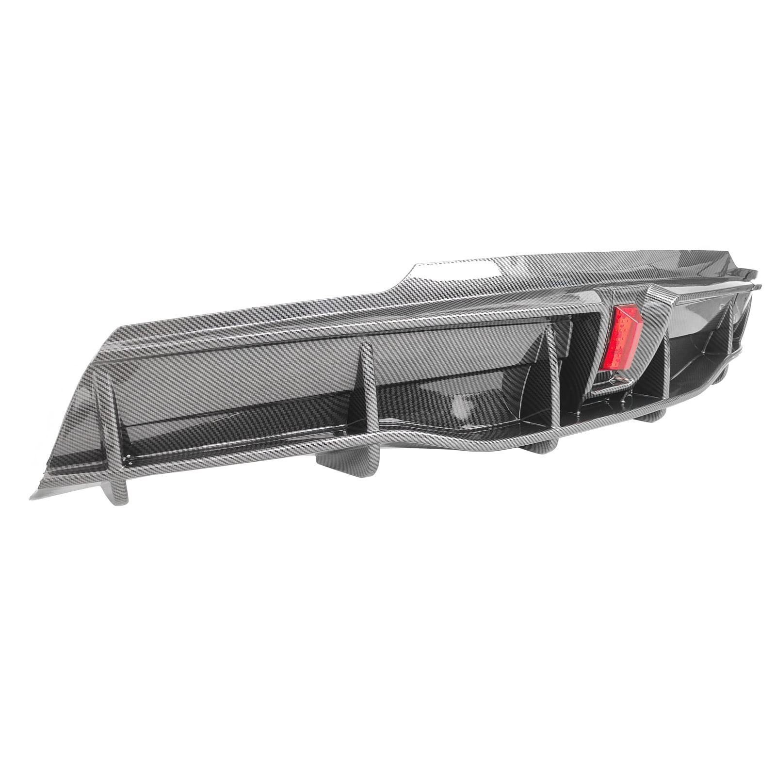 Ikon Motorsports Rear Diffuser Lip Compatible With 2020-2023 Tesla Model Y Sport 4-Door Carbon Fiber Print IKON Style PP Rear Lower Bumper Protector Lip With LED Lamp