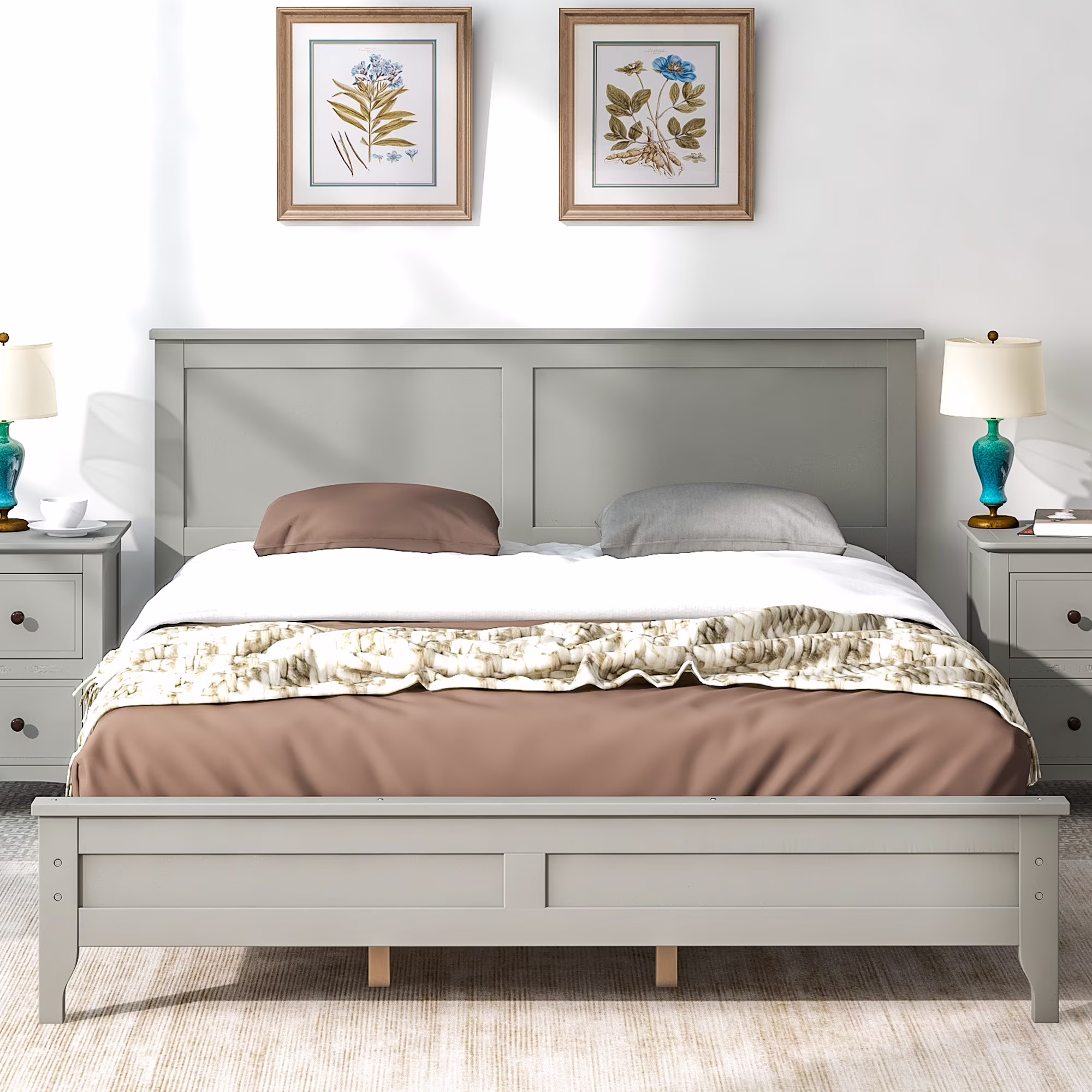 Queen Bed Frame with Headboard, BTMWAY Wood Queen Platform Bed for Kids Teens Adults, Platform Bed Frame Queen Size with Support Feet, Queen Bed Frame No Box Spring Needed, Espresso, R569