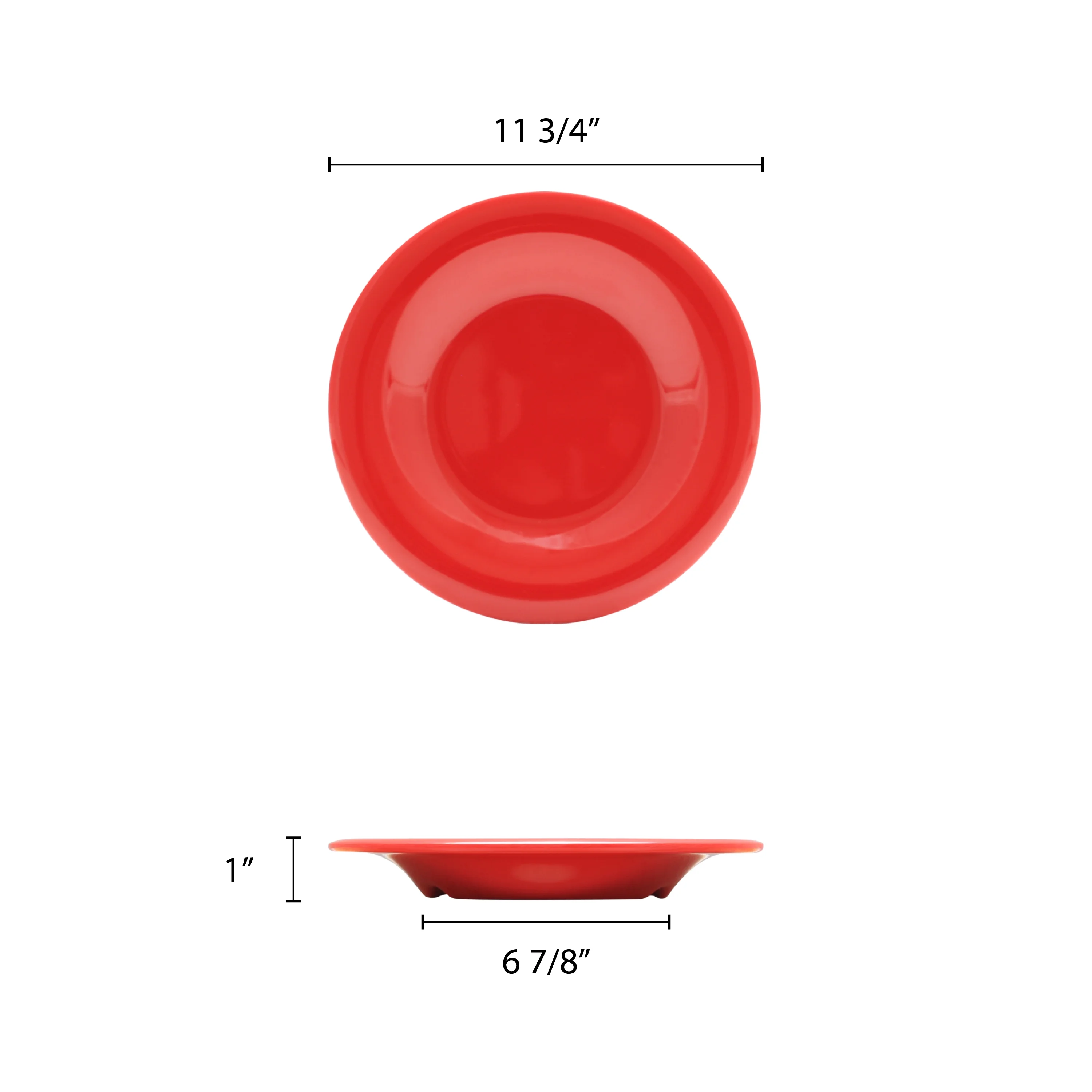 Excellante Color Pure Red Melamine Dinnerware Collection 12 Inch Wide Rim Round Plate, Comes in Dozen