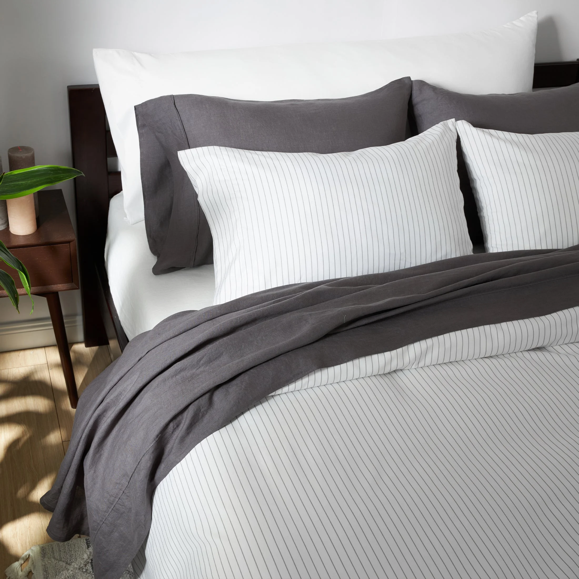 Mellanni 100% Flax Linen 4-Piece 135 GSM Gray Linen Sheet Set, King - Deep Pocket