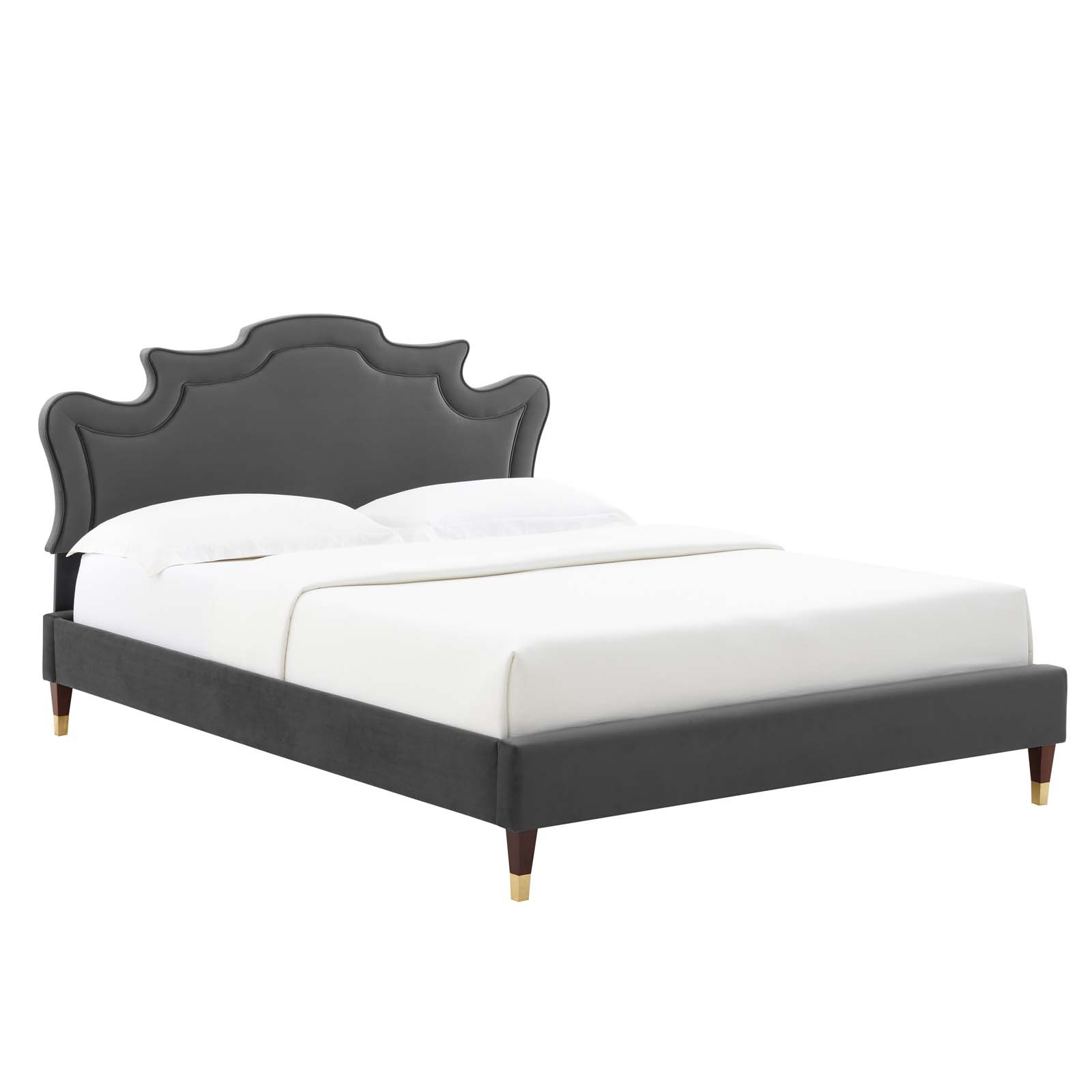Modway Neena Performance Velvet Queen Bed in Charcoal