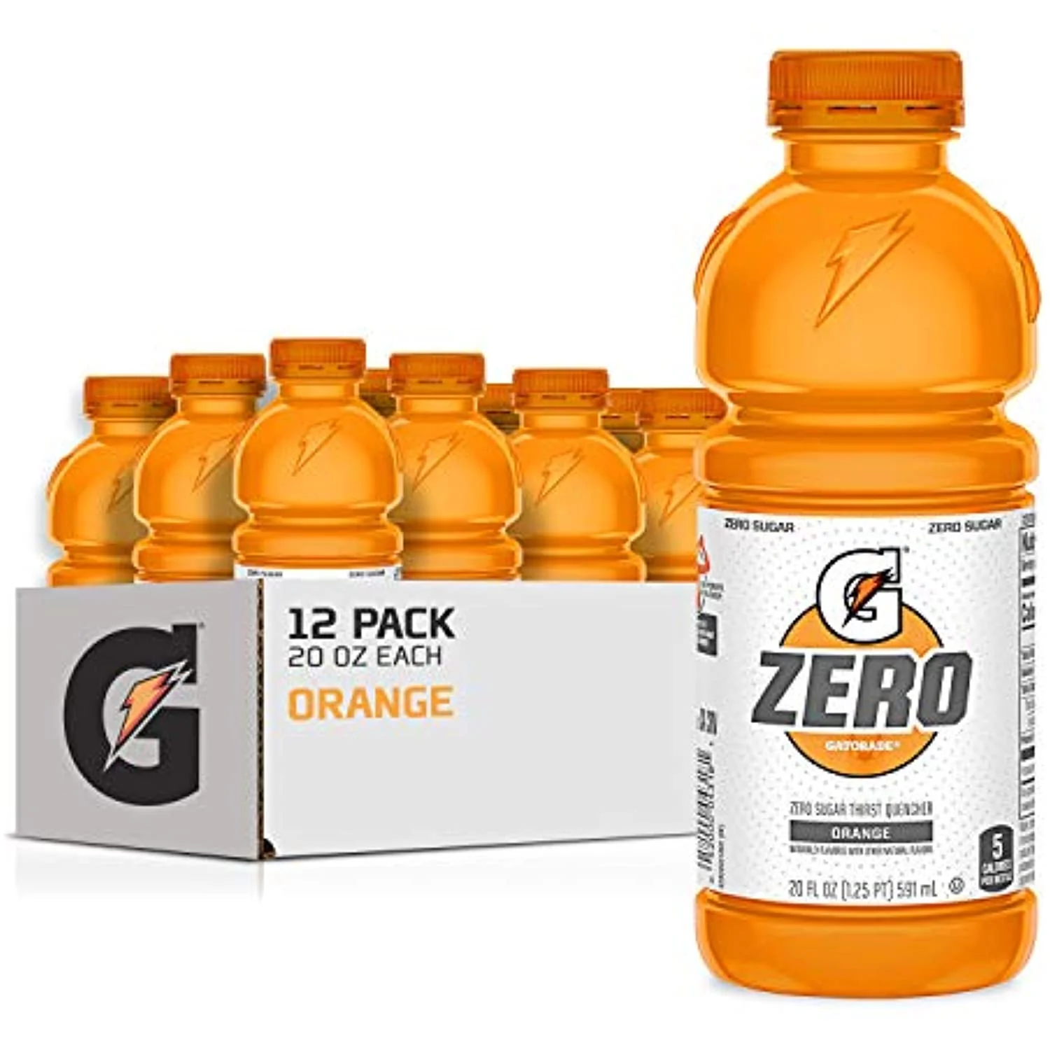 Gatorade Zero Sugar Thirst Quencher, Orange, 20 Fl Oz (Pack Of 12)