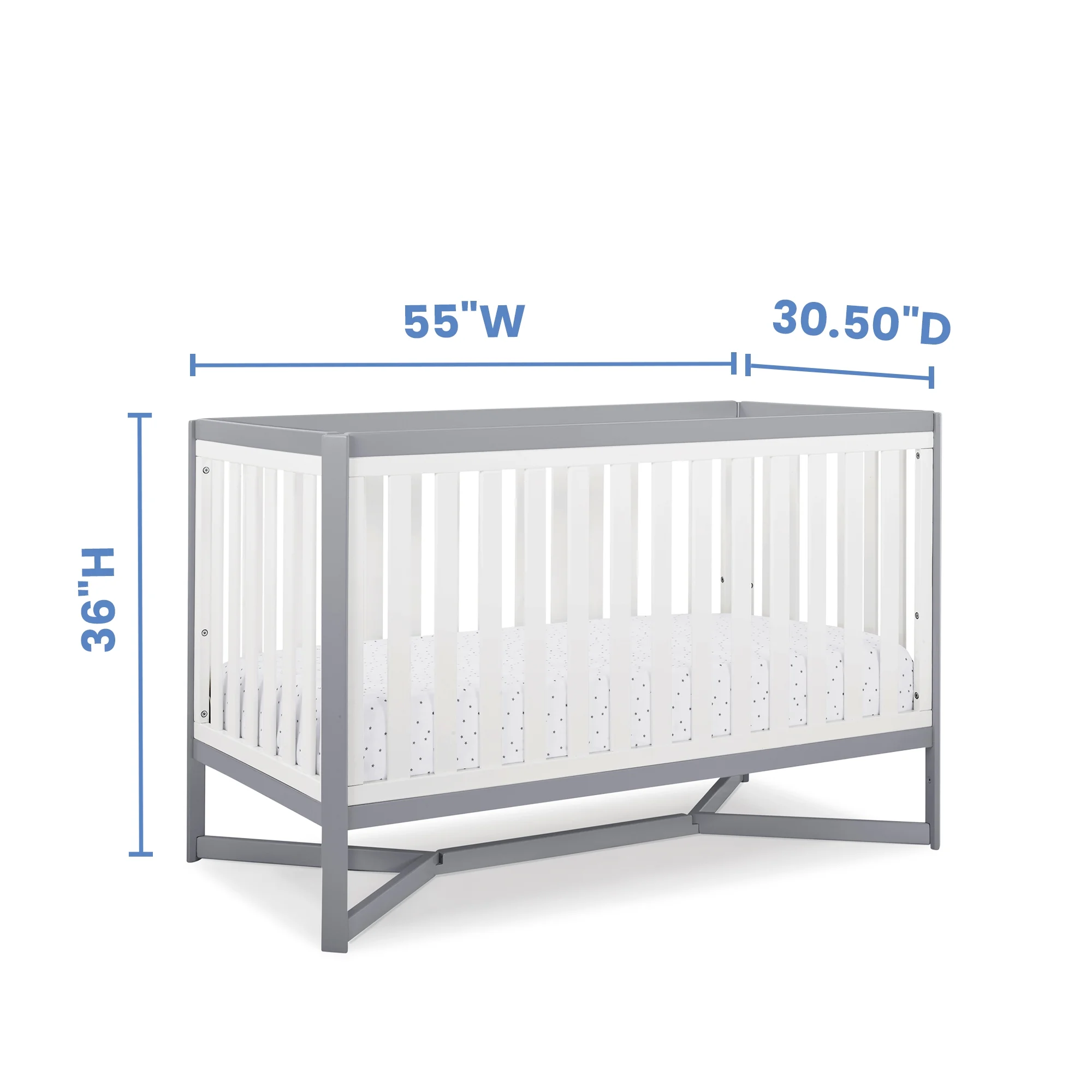 Delta Children Tribeca 4-in-1 Convertible Crib, Greenguard Gold Certified, White/Gray