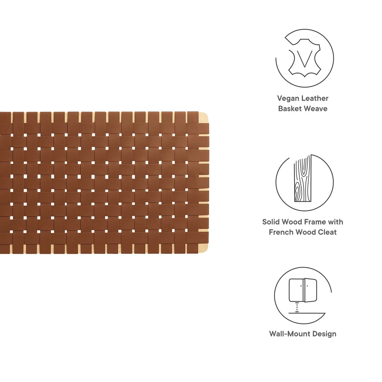 Modway Sparta Weave Wall-Mount Queen Vegan Leather Headboard in Natural Brown