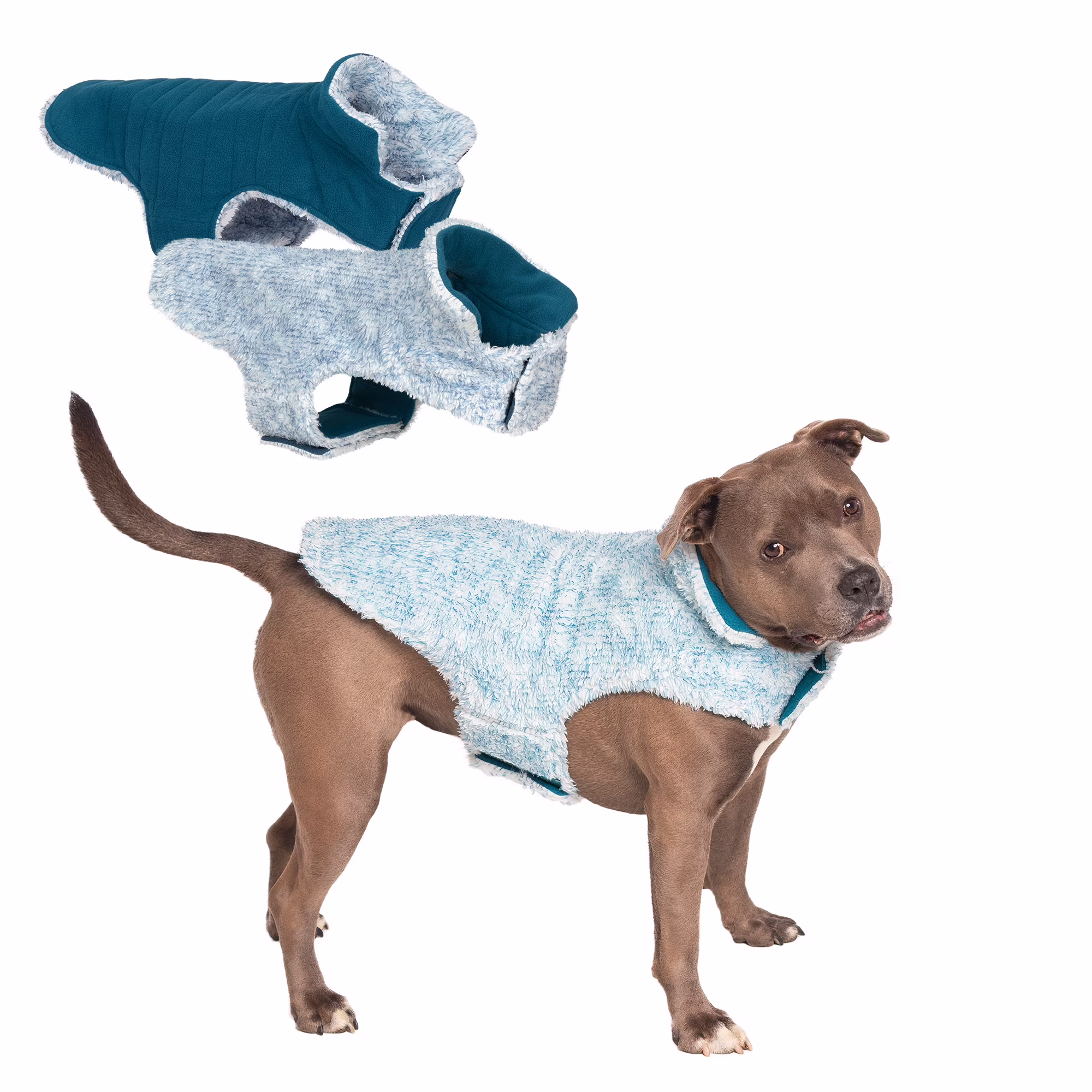 Flex-Fit Reversible Two-Tone Fur Dog Coat - Medium, Marine Blue