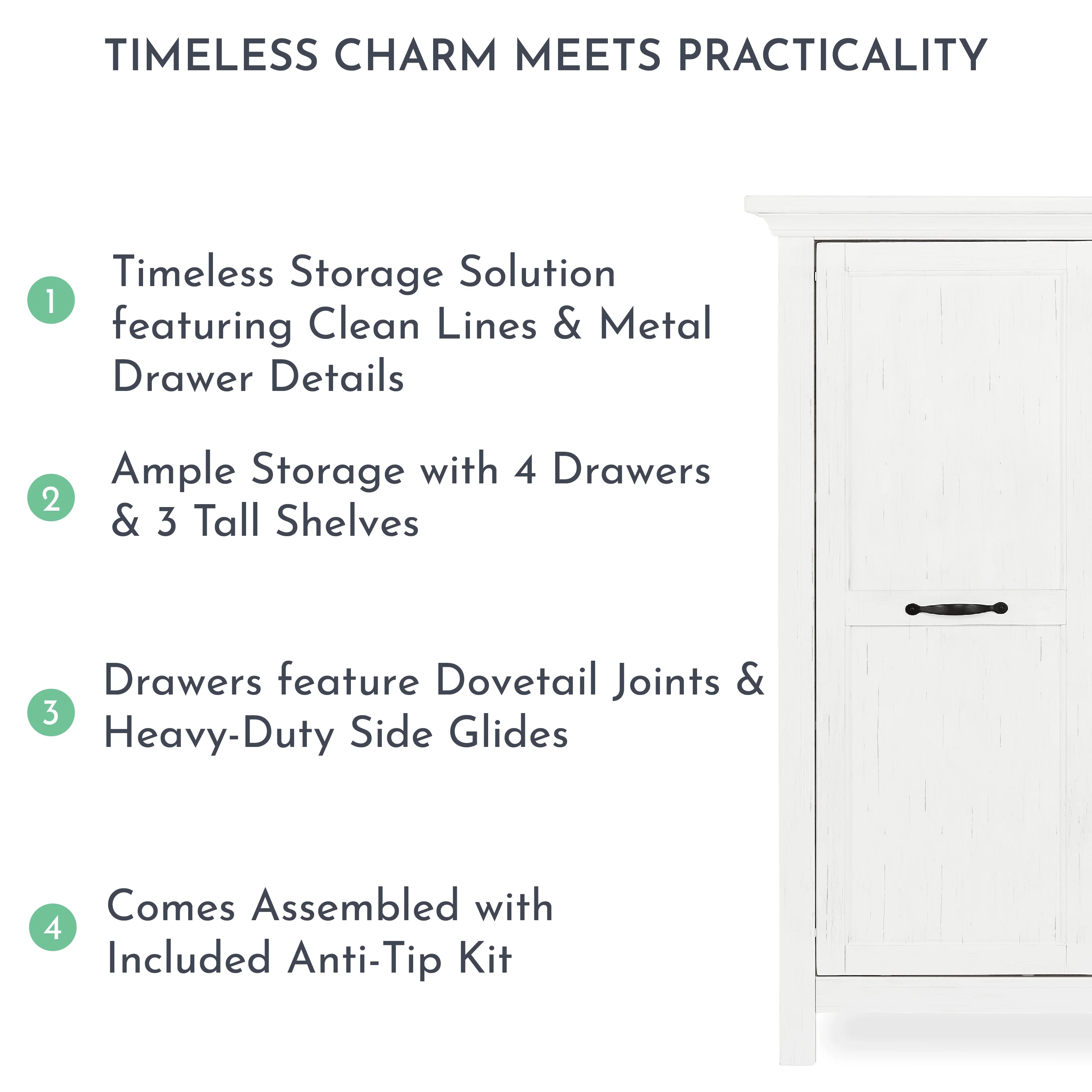 evolur Belmar Tall Chest - Weathered White