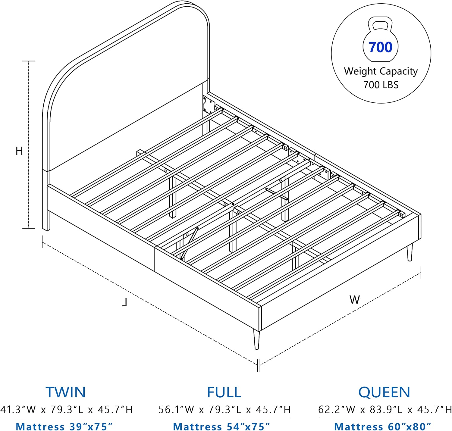Metal Platform Bed Frame/Cashmere Fabric Design (100% Polyester)  Wooden slats  Easy to Assemble  no Box Spring Required(White & Gold  Full)