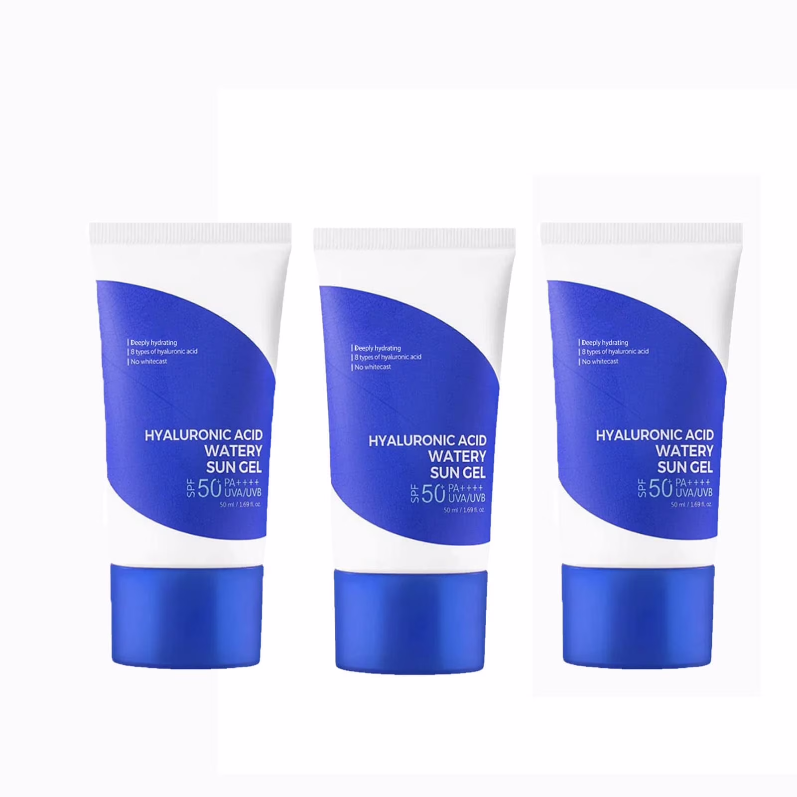 Pecoda Hyaluronic Acid Watery Sun Gel, Summer Sunscreen, Hyaluronic Acid Natural Sun Cream SPF50+ PA++++ 50ml, Deep Hydrating Face Water Essence 1.69 Fl Oz(3pcs)