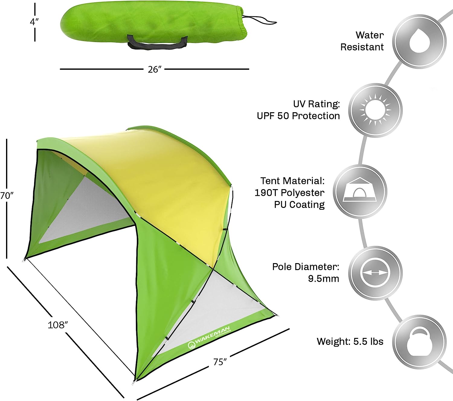 Wakeman Outdoors 75-CMP1084 Beach Tent Sun Shelter, Green