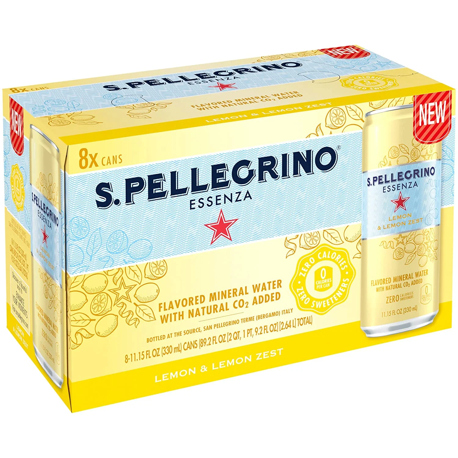 S.Pellegrino Essenza Lemon Lemon Zest Flavored Mineral Water, 11.15 fl oz. Cans (8 Count)