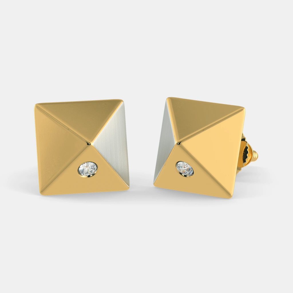 SILBERO INDIA The Pyramid Earrings: 18Kt Yellow Gold Geometry (2.368g) - 0.030 Ct Diamonds, Timeless Elegance with Pyramid Precision