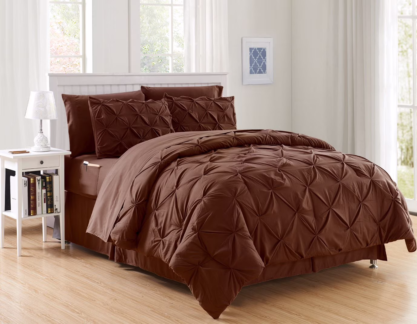 8-PIECE Bed-in-a-Bag Comforter Set Elegant Comfort - Silky Soft Complete Set Includes Bed Sheet Set with Double Sided Storage Pockets, King/Cal King, Chocolate