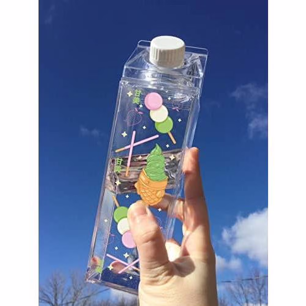 japanese desserts kawaii milk carton water bottle 500ml 16.9oz clear