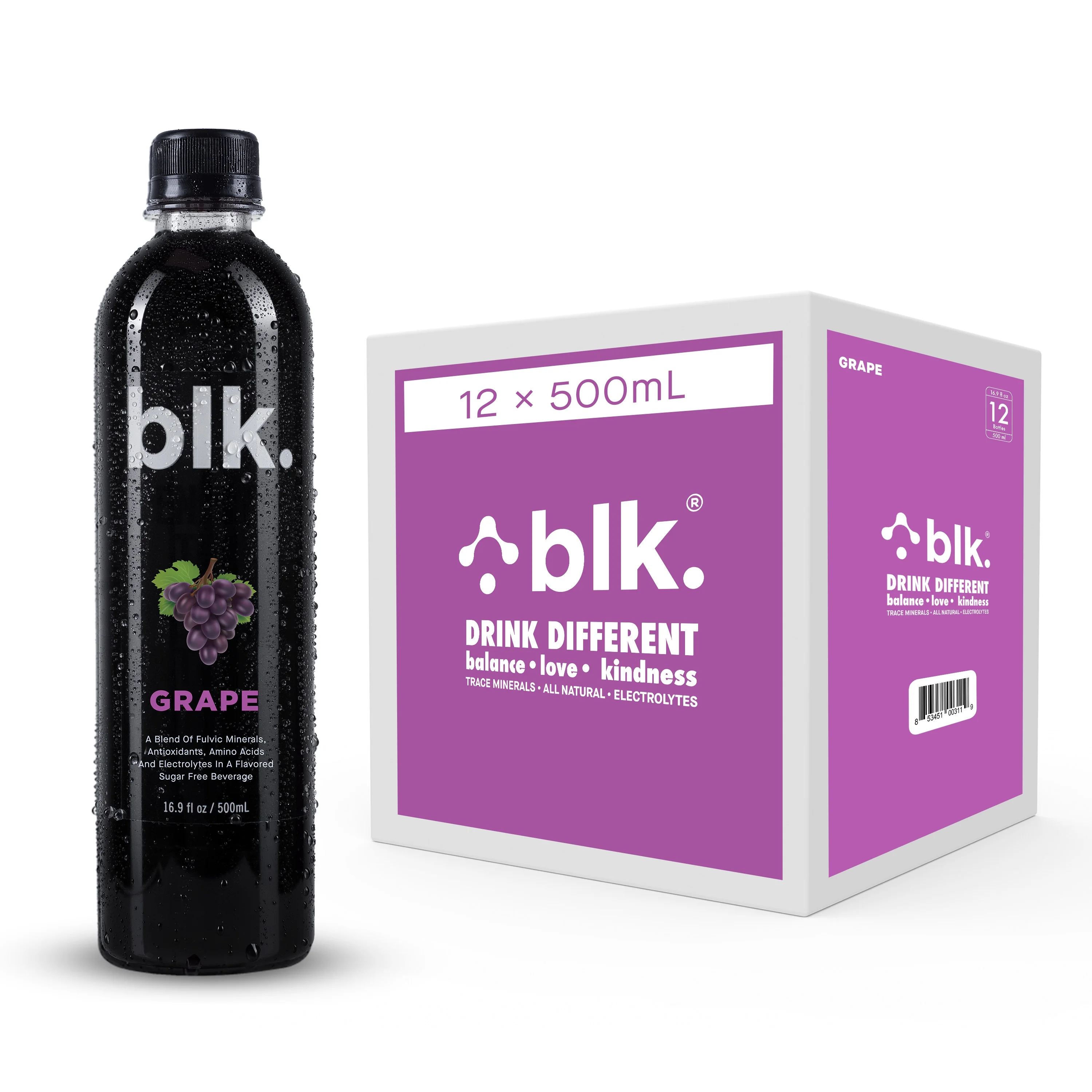 blk. Grape Fulvic Enriched Water 16.9oz / 500ml (12 Pack)