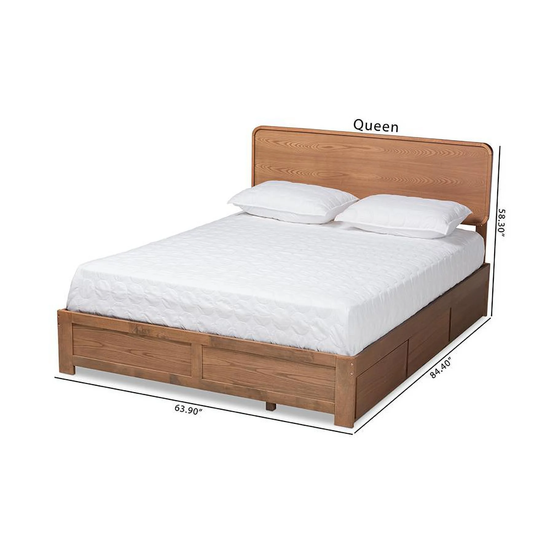 Baxton Studio Eleni Walnut Finished Wood Queen Size 3-Drawer Bed