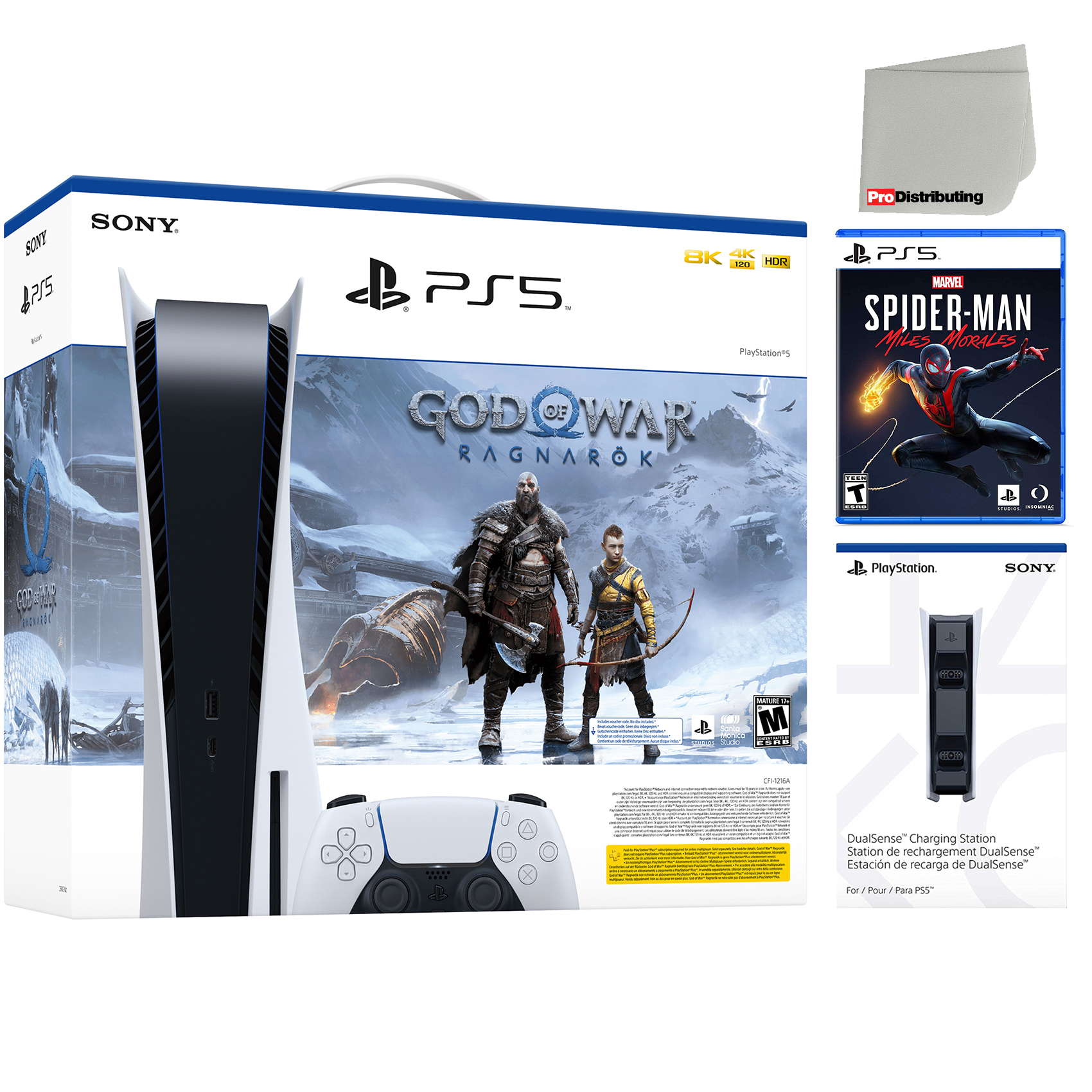 Sony PlayStation 5 Disc Edition PS5 –  God of War Ragnarök Bundle with DualSense Charging Station and Marvel's Spider-Man: Miles Morales