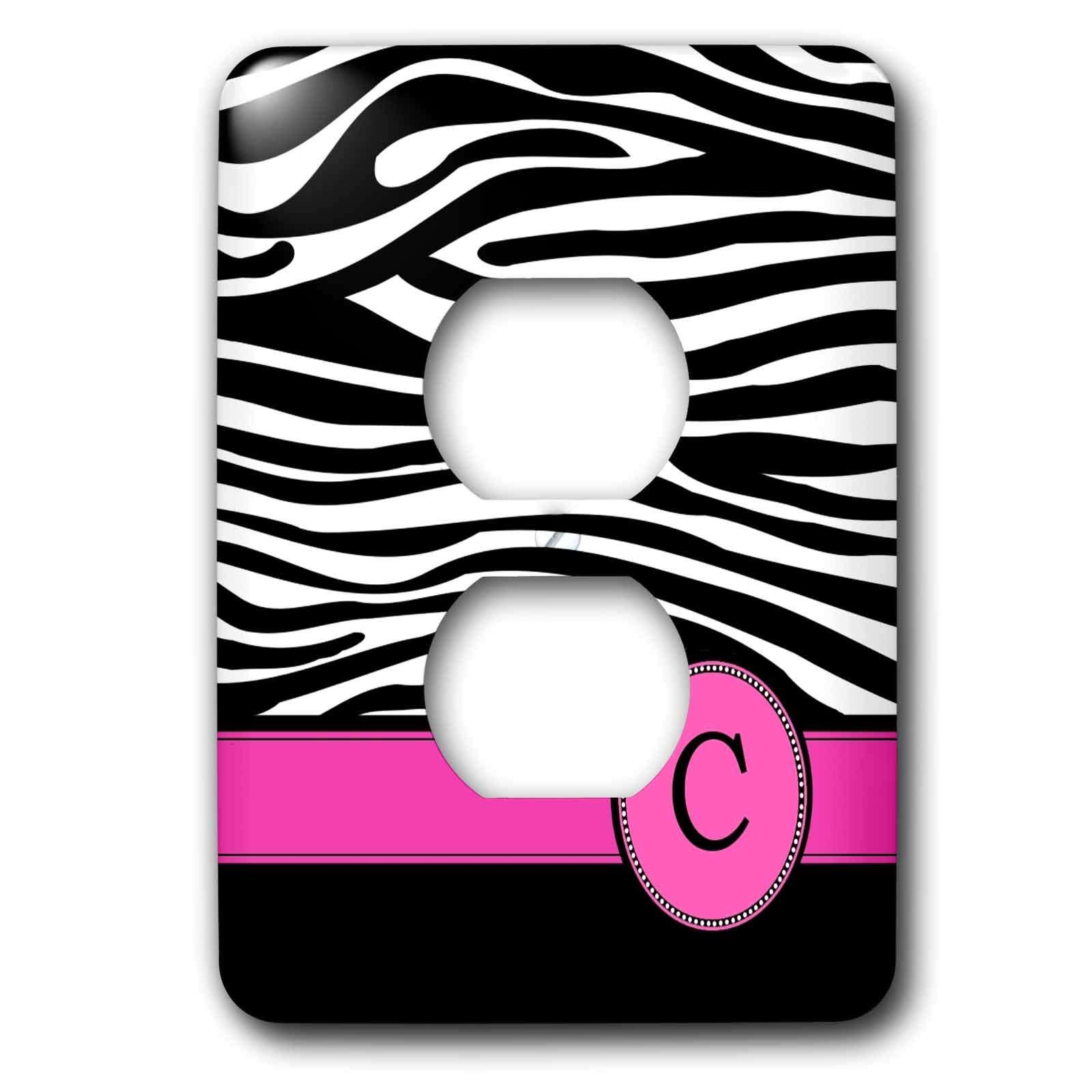 3dRose Letter C monogrammed black and white zebra stripes animal print with hot pink personalized initial - 2 Plug Outlet Cover