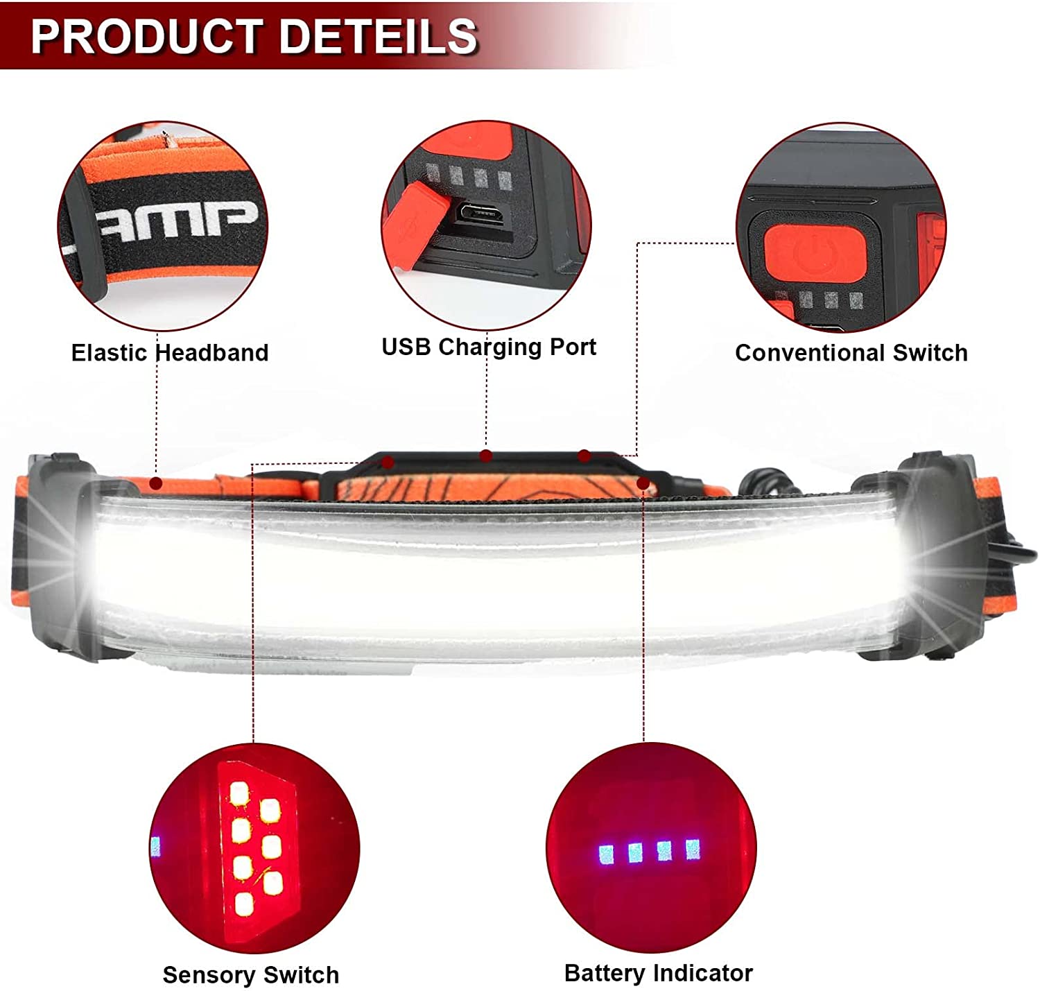 Chunhong Rechargeable Headlamp,2-Pack Head Lamp Outdoor LED 230°Wide-Beam USB Rechargeable Headlight,3 Modes Adjustable Headband for Adults and Kids Hiking, Running,Camping,Hardhat Equipment