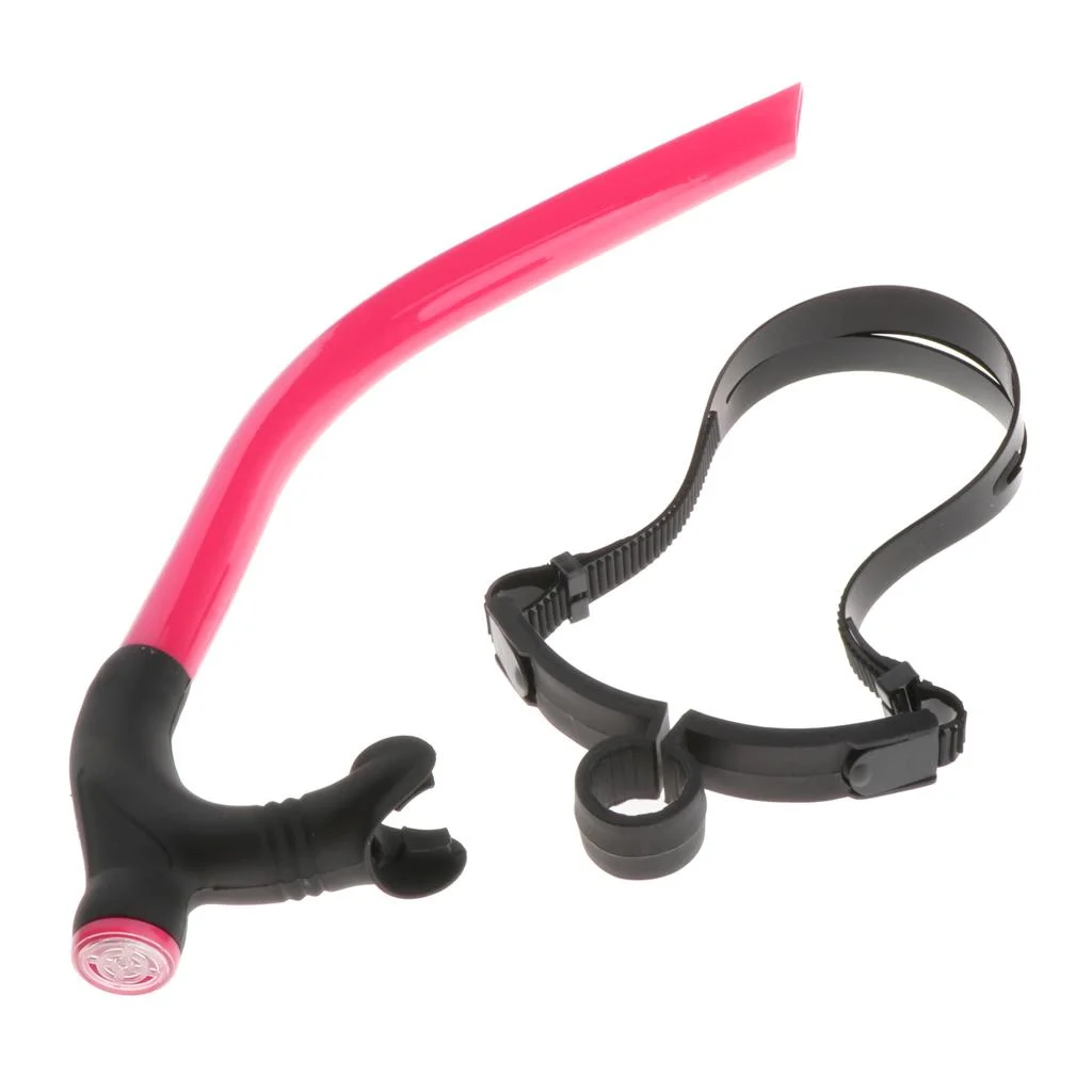 Pool Lap Swimming Wet Snorkel Diving Front Breathing Tube with Strap Pink