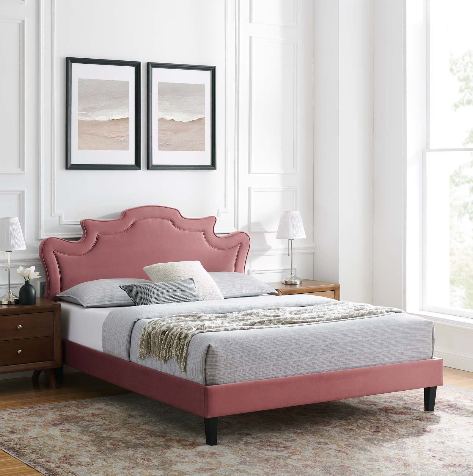 Modway Neena Performance Velvet Twin Bed in Dusty Rose