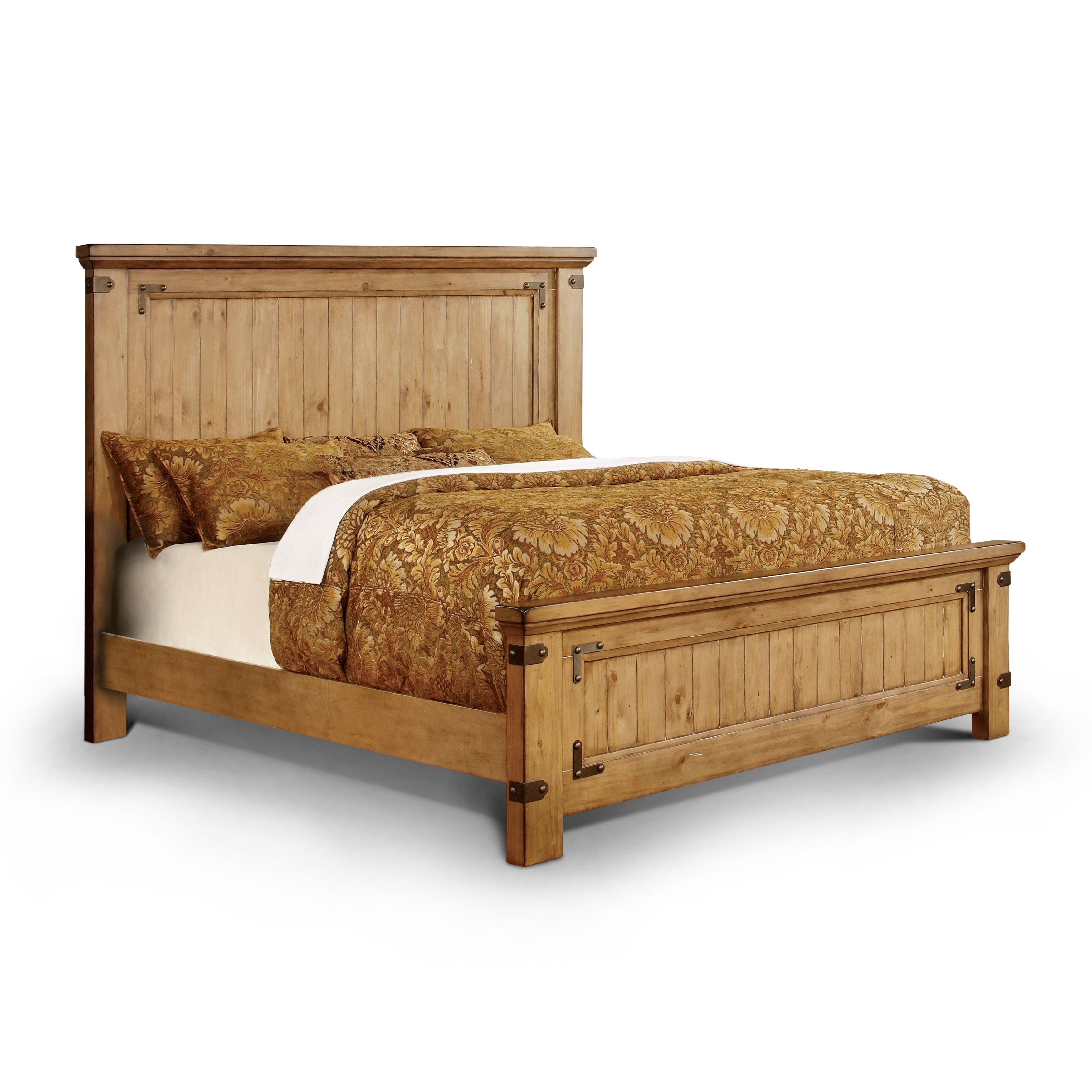 Furniture of America Sierren Country Brown Wood 3-Piece Panel Bedroom Set with USB Port by  Queen