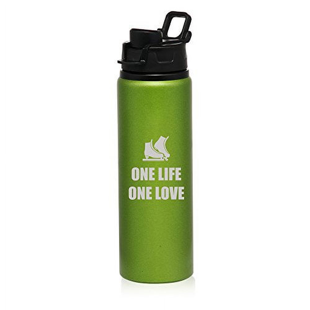 25 oz Aluminum Sports Water Travel Bottle One Life Ice Skating (Green)