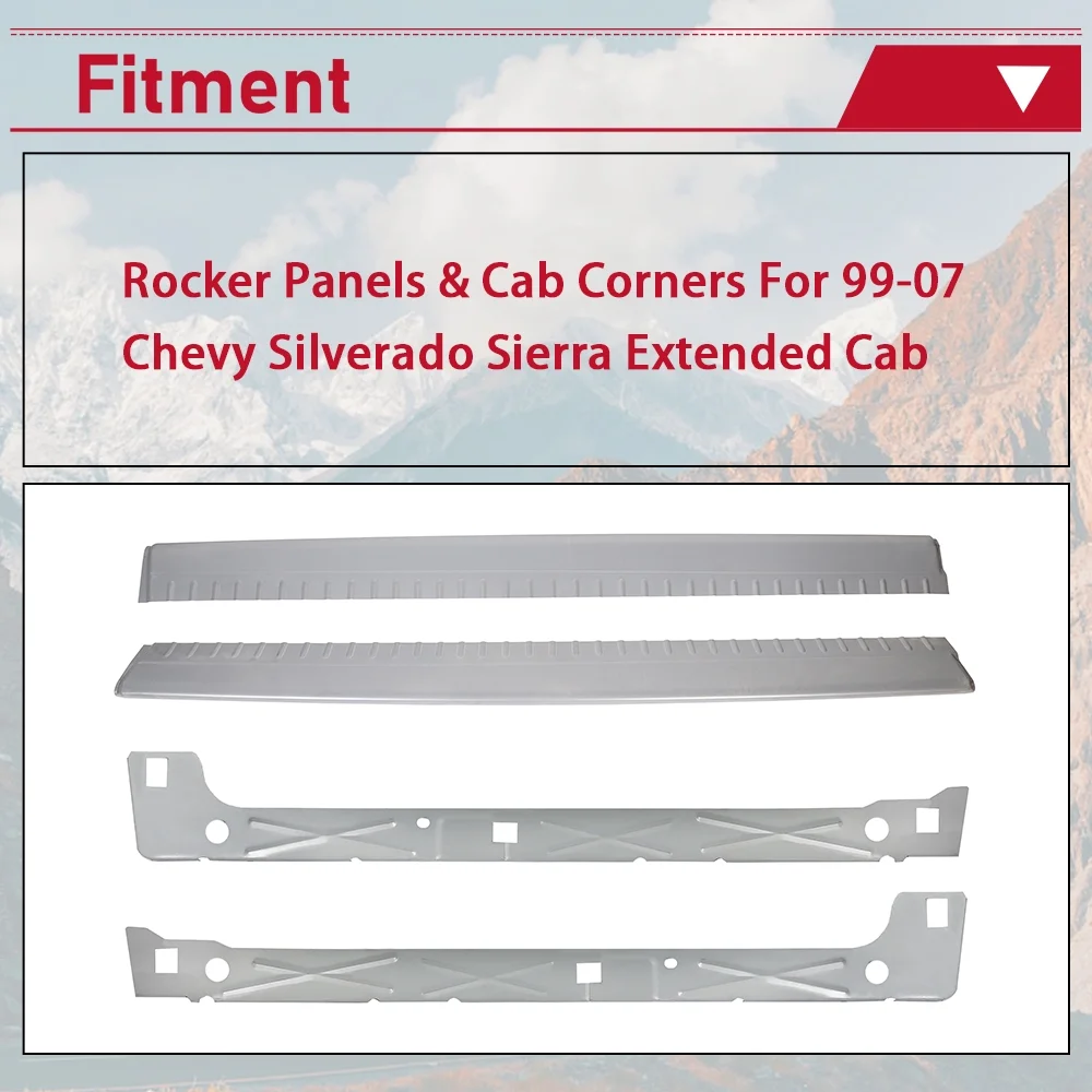 Kojem Pair Inner & Outer Extended Cab Slip-On Rocker Panels Truck for 2000-2006 Chevy Silverado Sierra 2000-2006 4DR EXT Cab