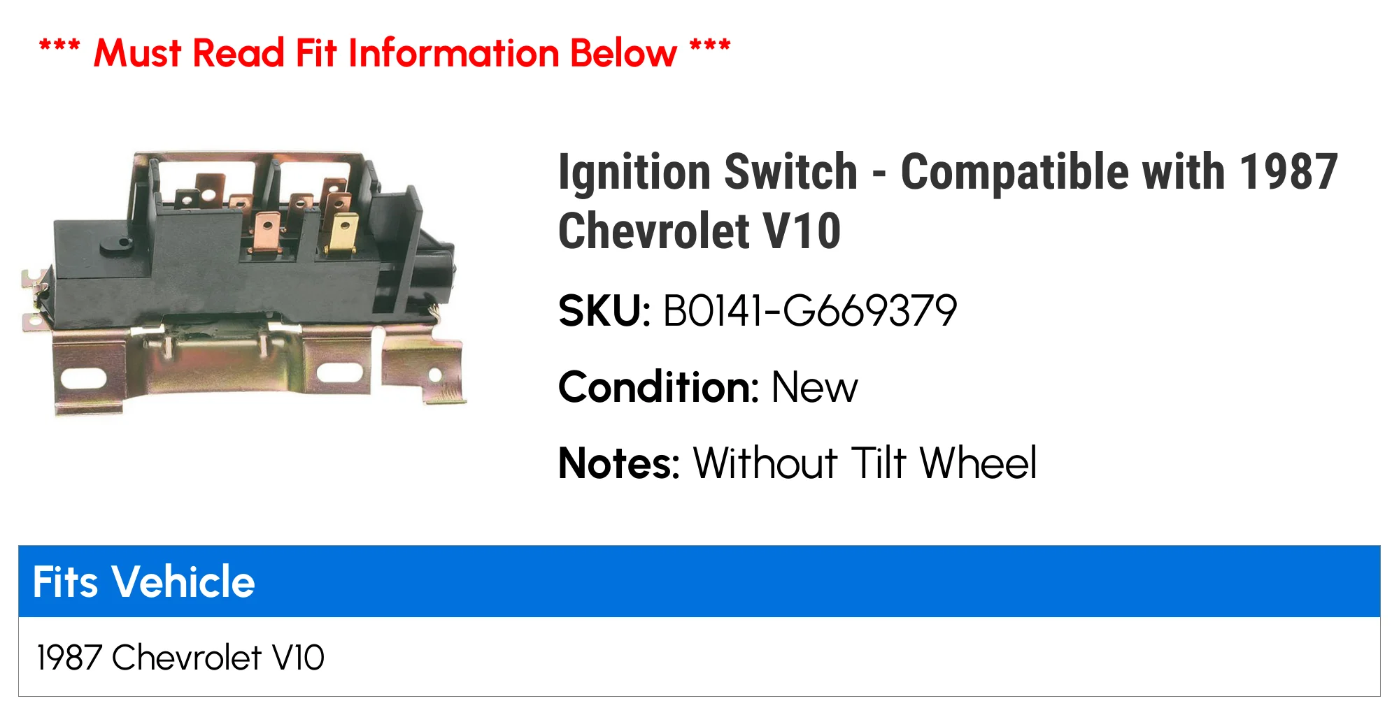 Ignition Switch - Compatible with 1987 Chevy V10