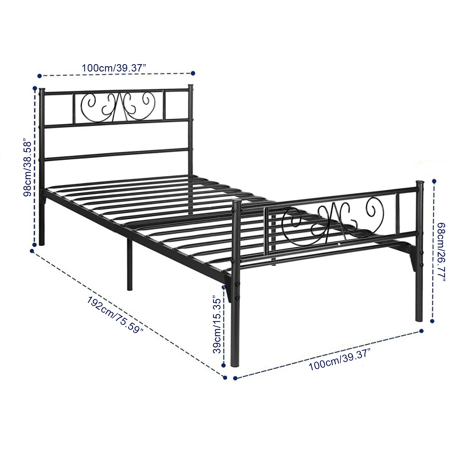 Voilamart Metal Platform Bed Twin Size Bed Frame with Headboard and Footboard, 15.3