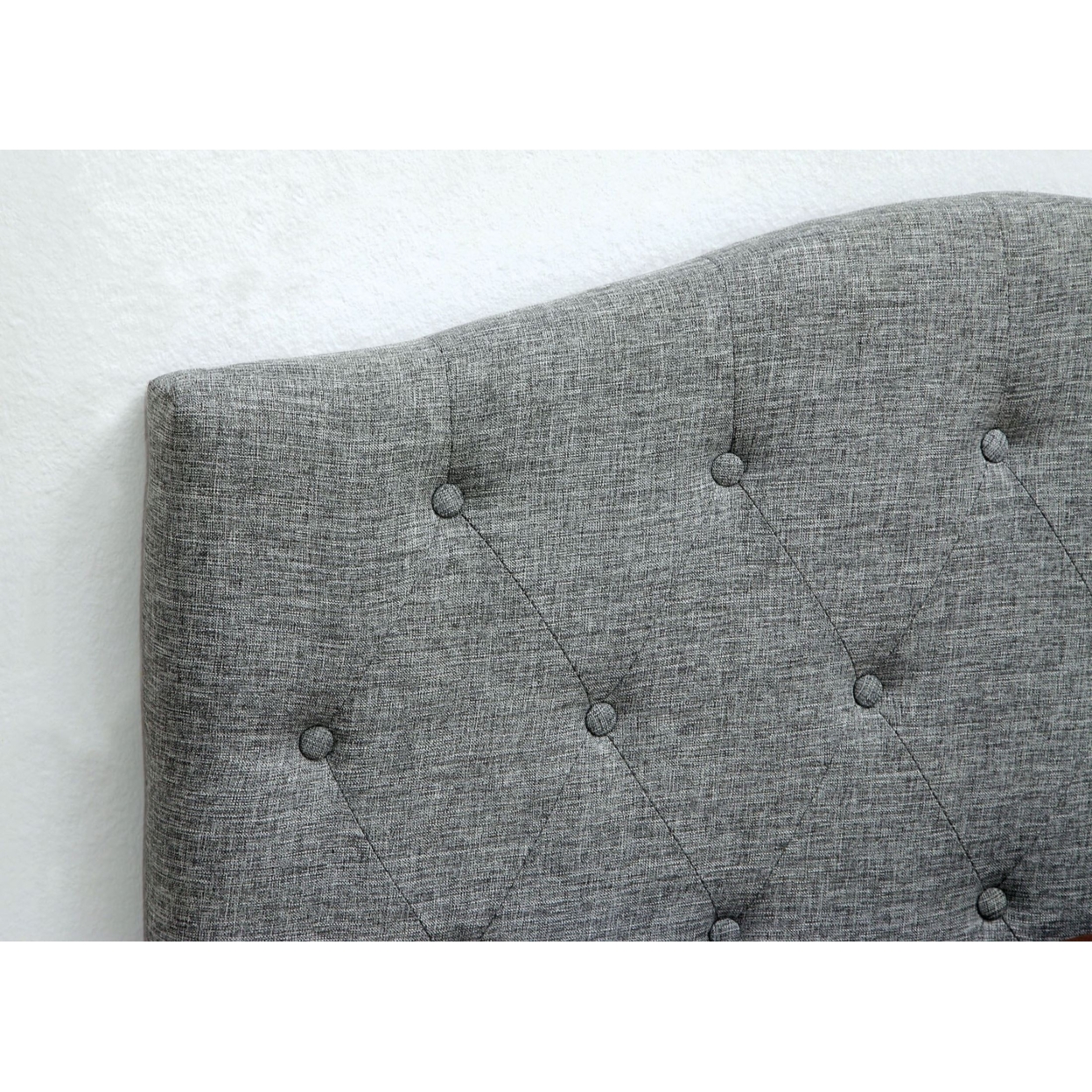 Fabric Camelback Design Full Headboard with Button Tufted Details, Gray- Saltoro Sherpi