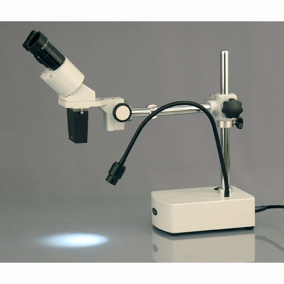 AmScope 10X-15X Binocular LED Stereo Microscope Boom Arm with Gooseneck Light