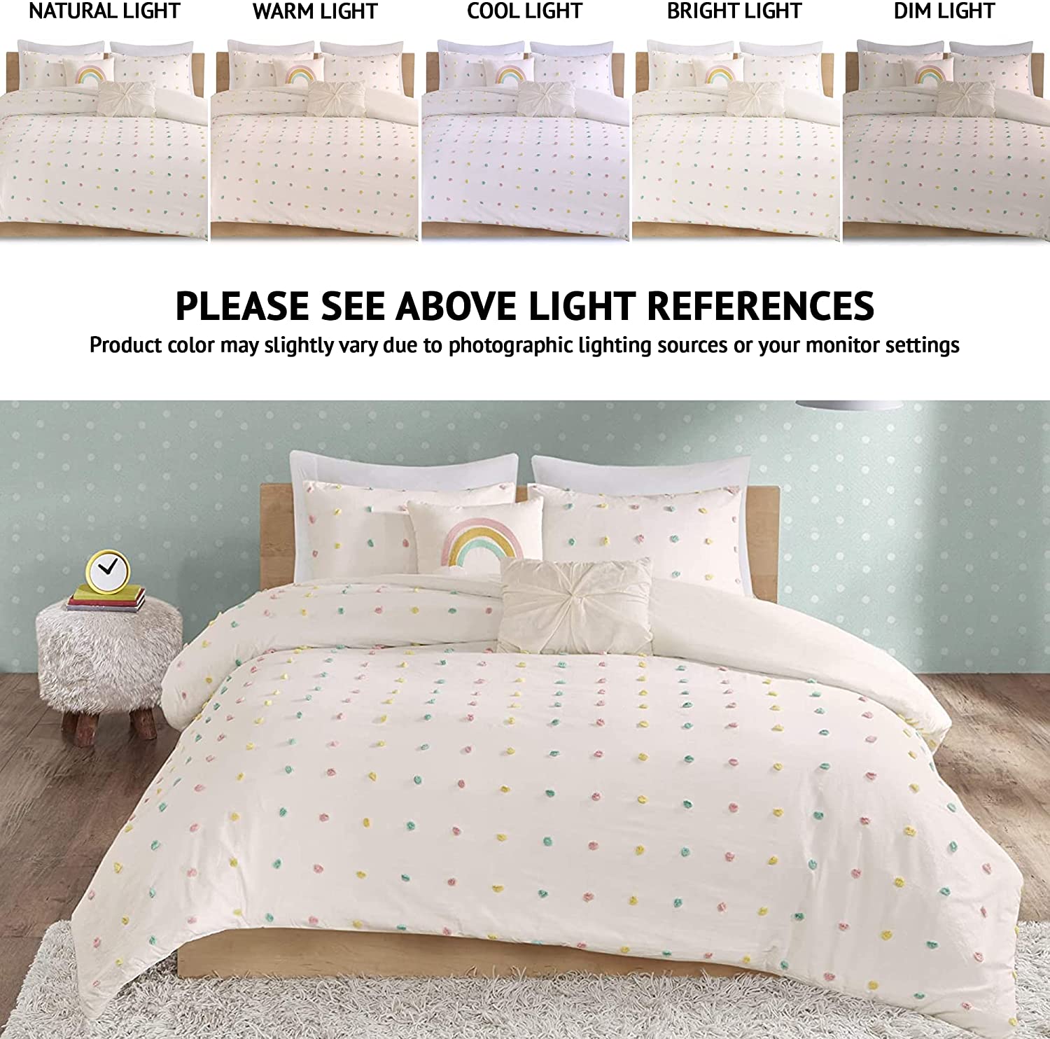 Perfect Urban Habitat Kids Callie Comforter Cotton Jacquard Weave Colorful Poms Accent  Down Alternative Shabby Chic All Season Teen Bedding  Bedroom Decor  Full/Queen  Multi 5 Piece