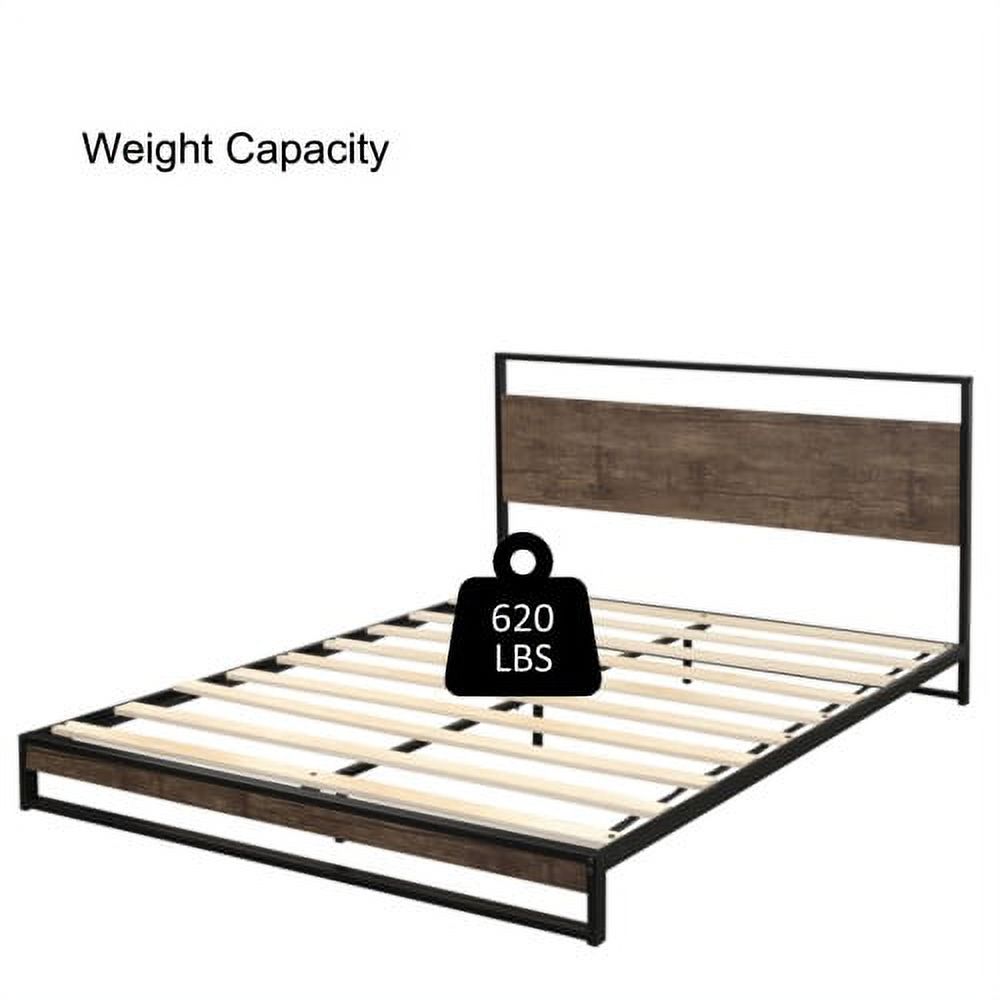 Queen Size Platform Bed Frame with Wood Headboard, 12