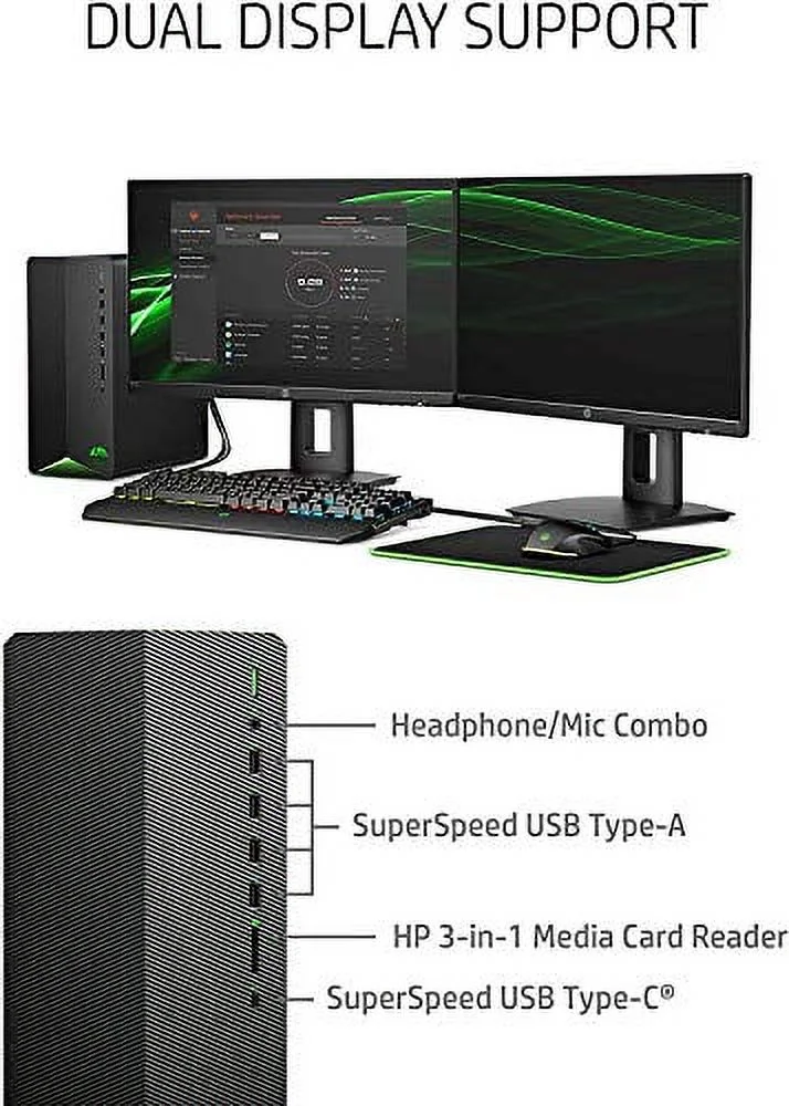 2022 HP TG01 Pavilion Gaming Desktop AMD Ryzen 5 5600G(Beat i5-10400) 16GB DDR4 1TB PCIe SSD AMD Radeon RX5500 4GB GDDR6 HDMI 2xDisplayPort USB-C WiFi AC BT RJ-45 Windows 10 Home w/RE USB Drive