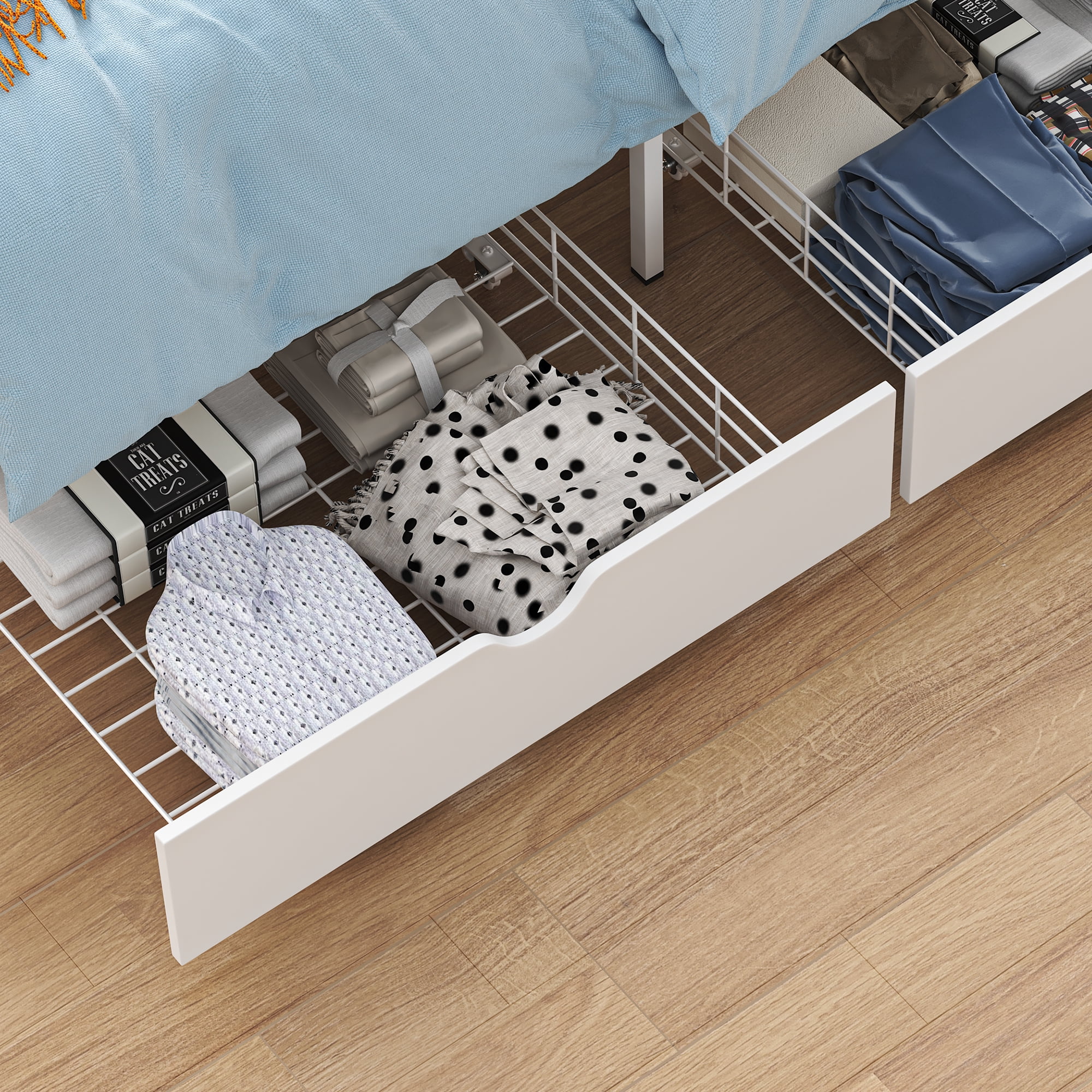 Dextrus Queen Size Canopy Platform Bed with Drawers, White