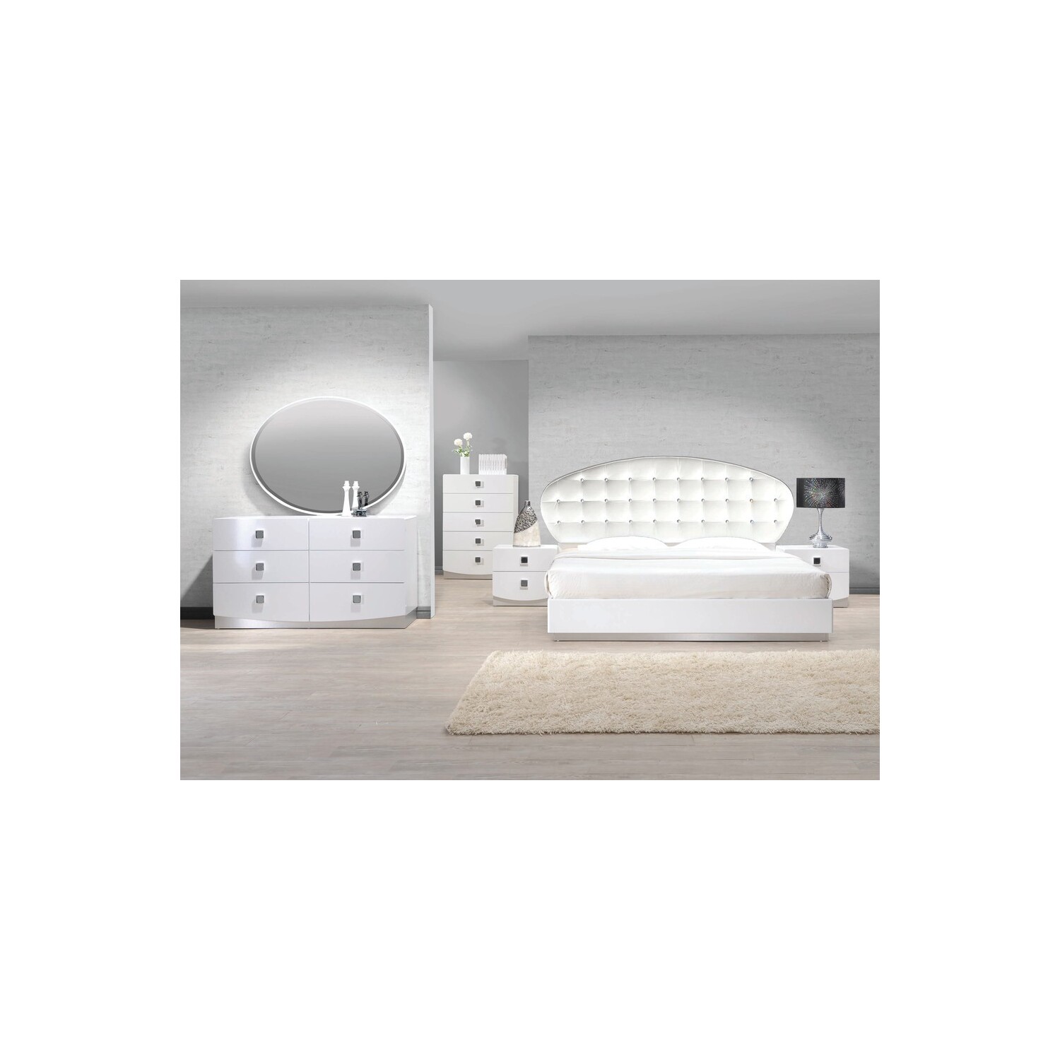 Best Master France 5-Piece Faux Leather Cali King Bedroom Set in White Lacquer