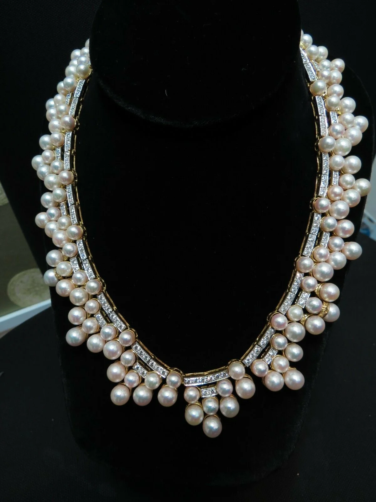 10.00ct NATURAL DIAMONDS & AKOYA PEARLS 18kt NECKLACE OPERA RIVIERA