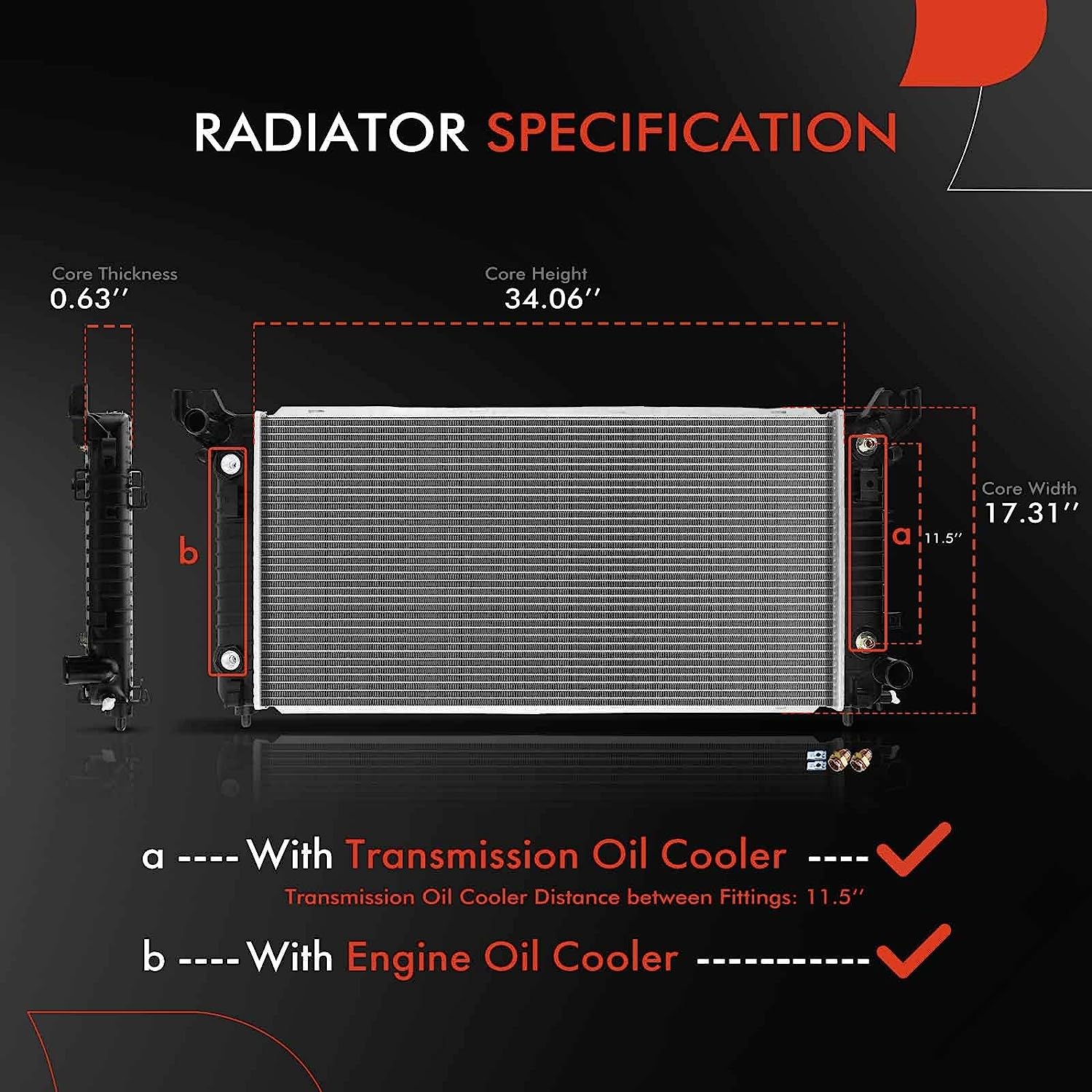 A-Premium Engine Coolant Radiator Assembly with Oil Cooler Compatible with Chevrolet Silverado 1500 2014-2016 2019-2021, Silverado 1500 LD & GMC Sierra 1500 2014-2021, 4.3L 5.3L 6.2L, Auto Trans.
