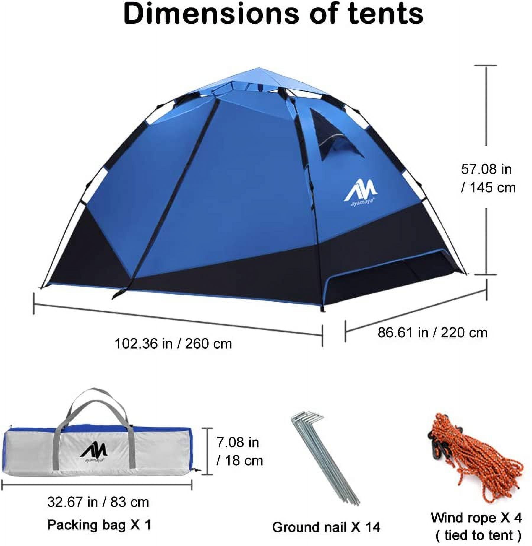 Pop Up Camping Tents for 3-4 Person Automatic Setup,iClover [2 in 1 Design] Double Layer Waterproof Instant Popup Tent - [2 Doors] Quick Easy Set Up Family Camping Tent Survival Emergency Shelter Blue