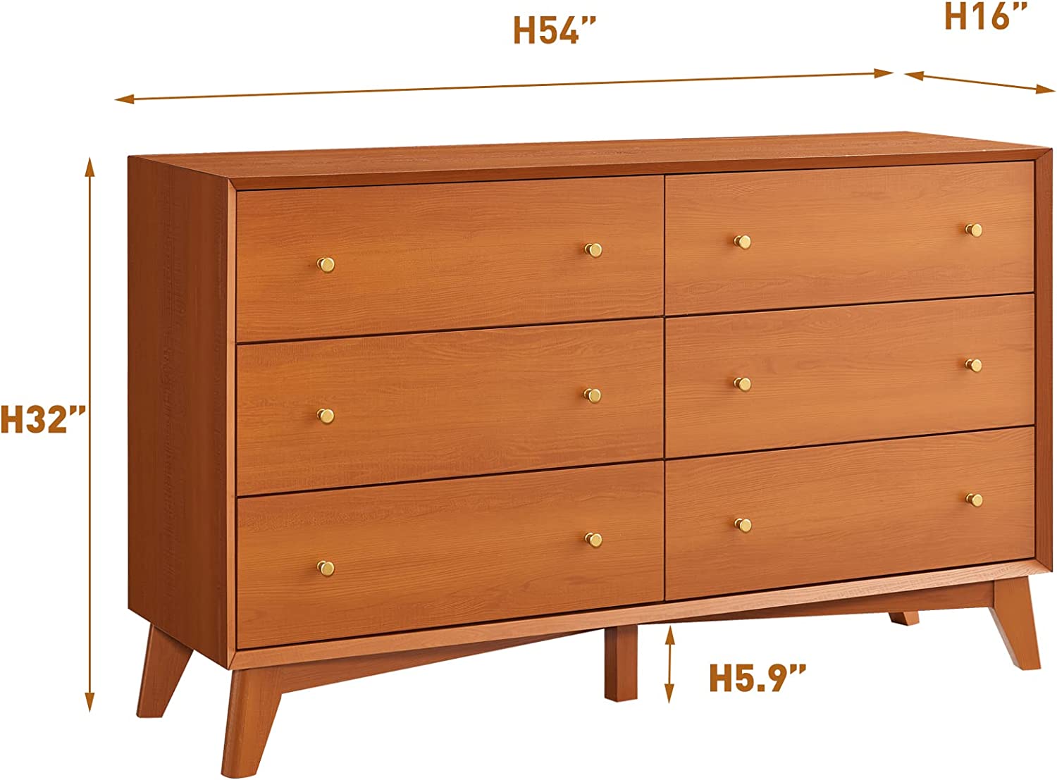 6 Drawer Dresser for Bedroom Mid-Centry Modern Dresser Wide 6 Chest of Drawers Wood Storage Organizer Dresser Nursery Dresser for Living Room  Hallway  Bedroom  Kids Bedroom  Espresso