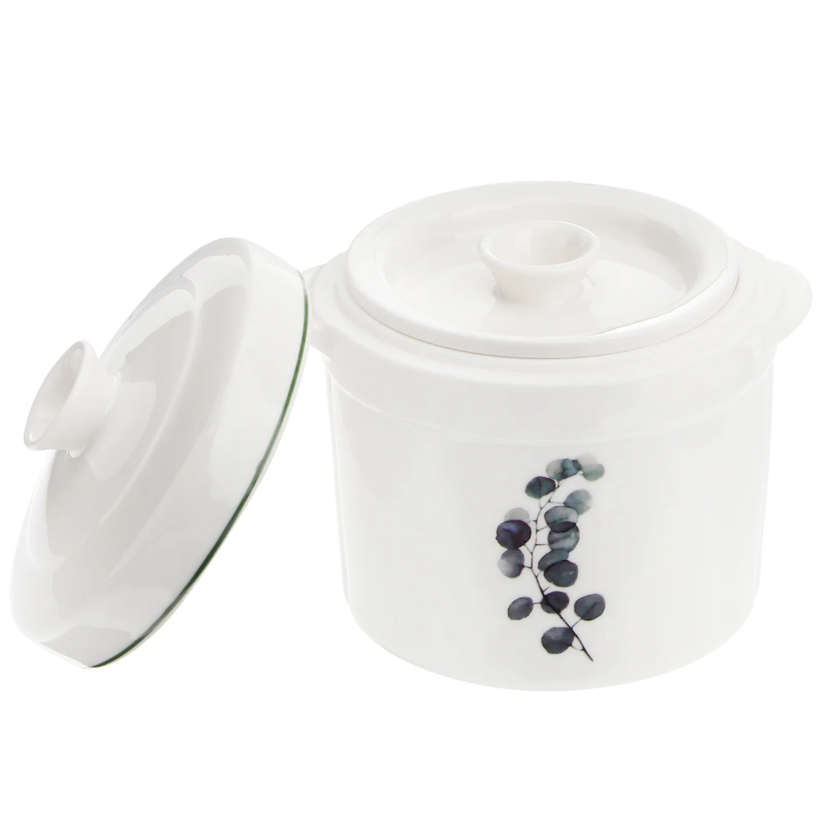 1Pc Ceramic Stew Pot Double Handles and Covers Soup Bowl Double Handles Bowl