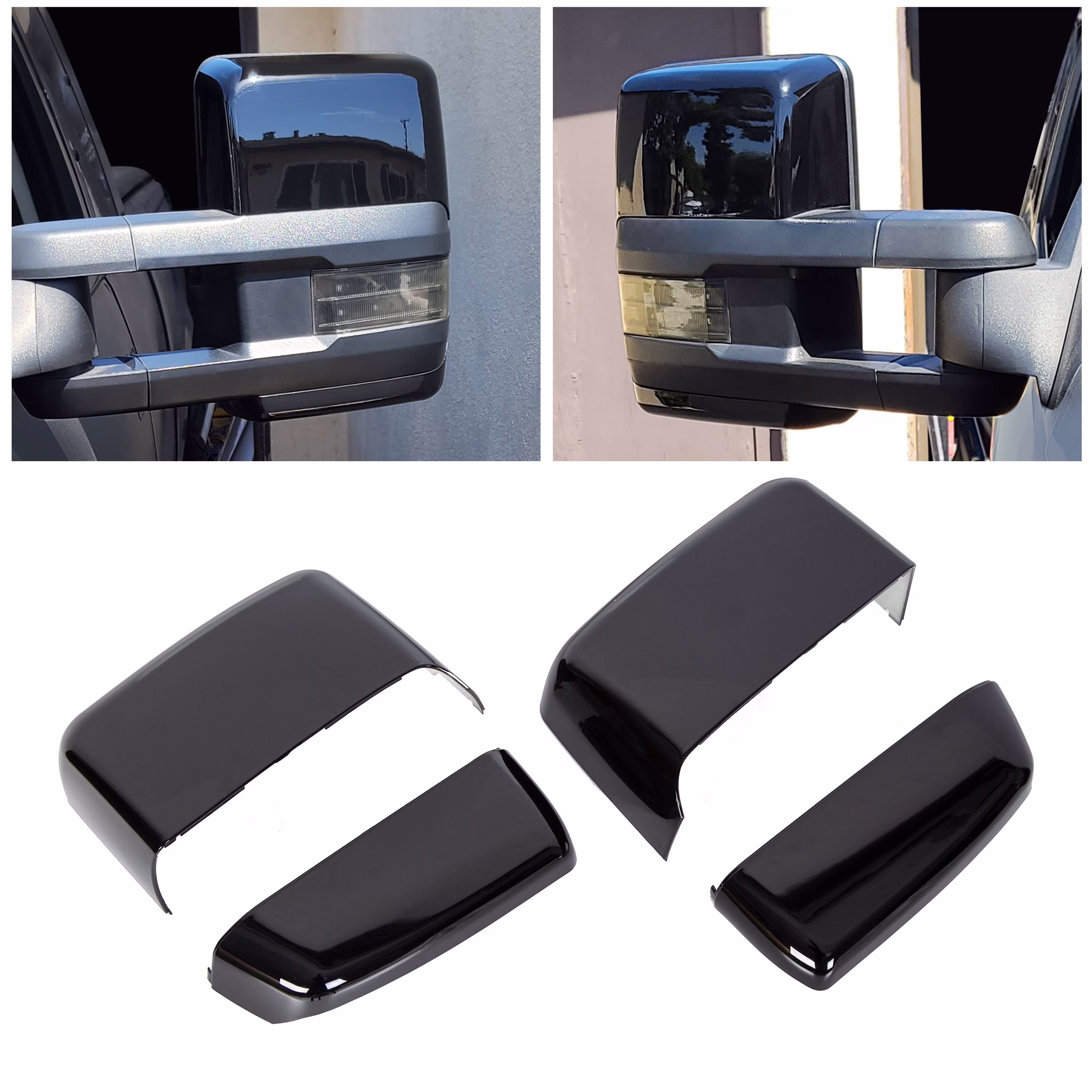 ECOTRIC Pair Glossy Black Tow Mirror Caps Cover for  2014-2019 Chevy Silverado GMC Sierra Truck Pickup Replaces 23444125, 23444126, 23444119, 23444120