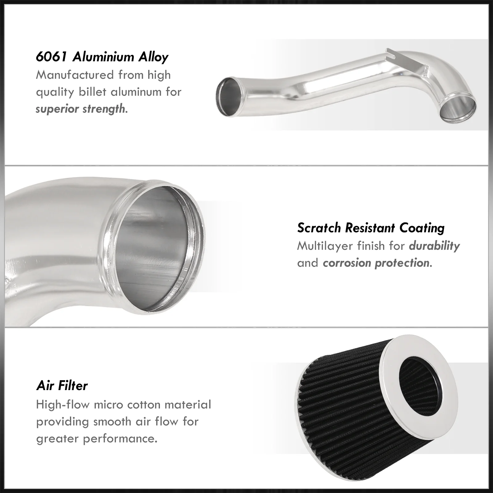 AJP Distributors JDM Cold Air Intake CAI Induction System Polished Aluminum Piping Pipe + Filter Compatible/Replacement For Honda Civic DX LX EX 1.8L L4 2006 2007 2008 2009 2010 2011 06 07 08 09 10 11