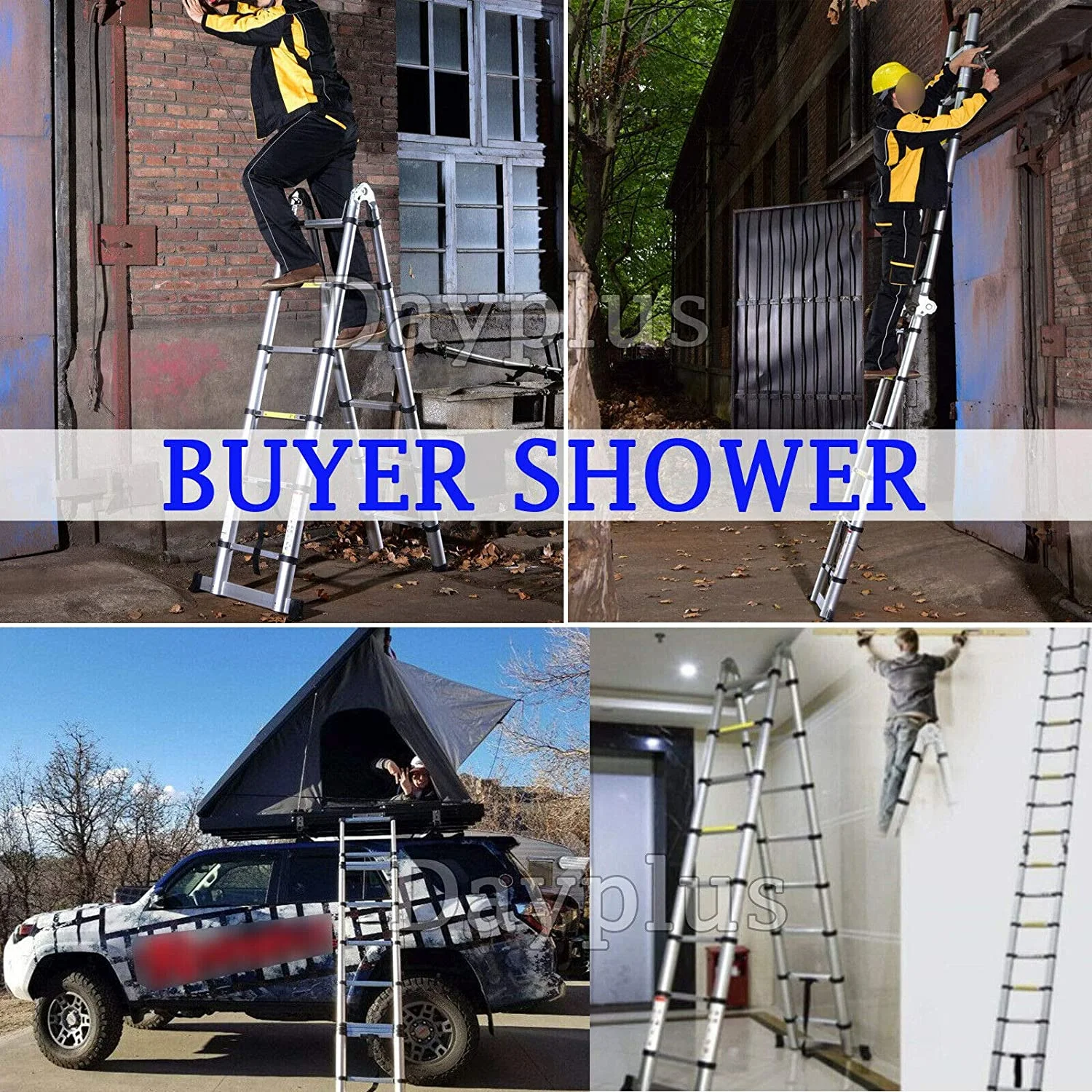 Dayplus Heavy Duty 5M Multi Purpose Folding Telescopic Ladder Aluminum A-Frame Extension